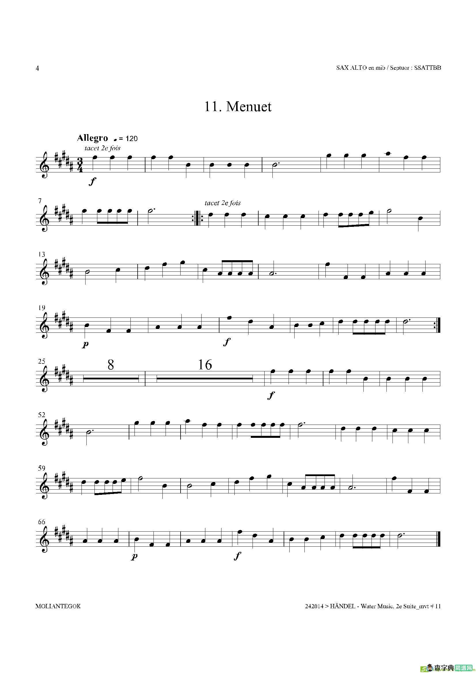 WaterMusic（HWV.349No.2）（中音萨克斯）萨克斯谱