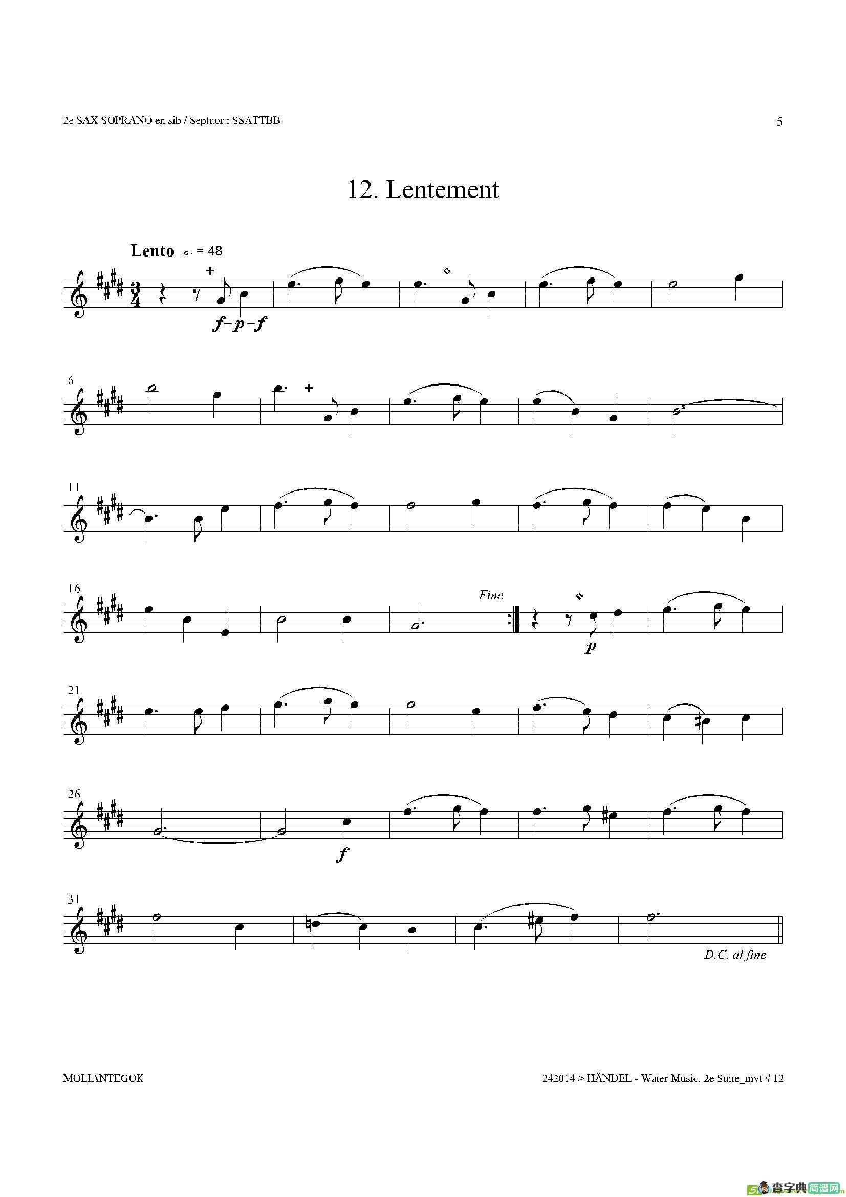 WaterMusic（HWV.349No.2）（第二高音萨克斯）萨克斯谱