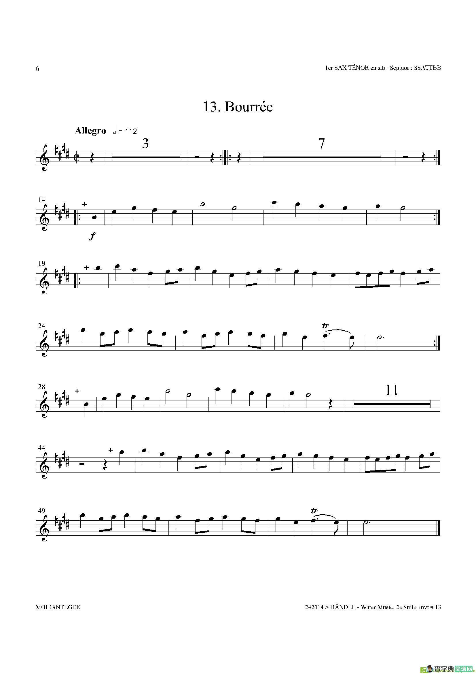 WaterMusic（HWV.349No.2）（第一次中音萨克斯）萨克斯谱