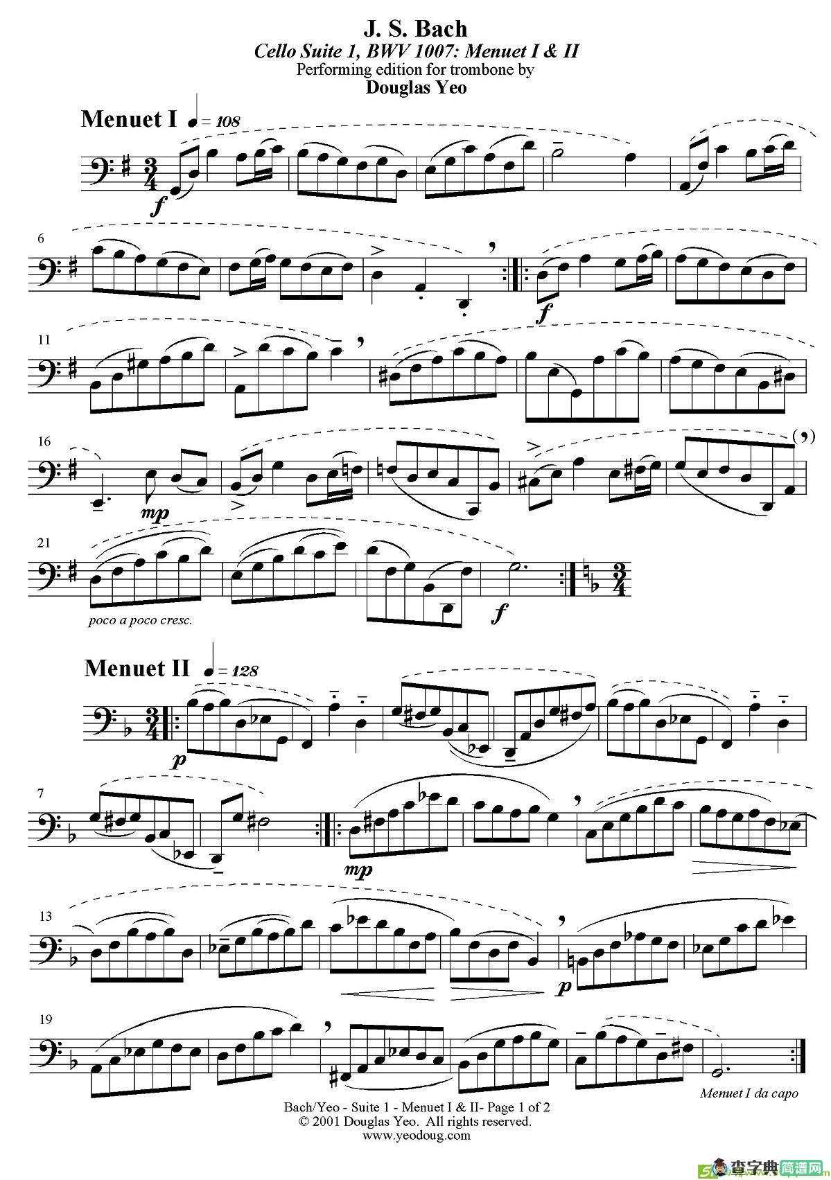 Douglas Yeo - Menuet铜管谱(J·S·巴赫作曲)