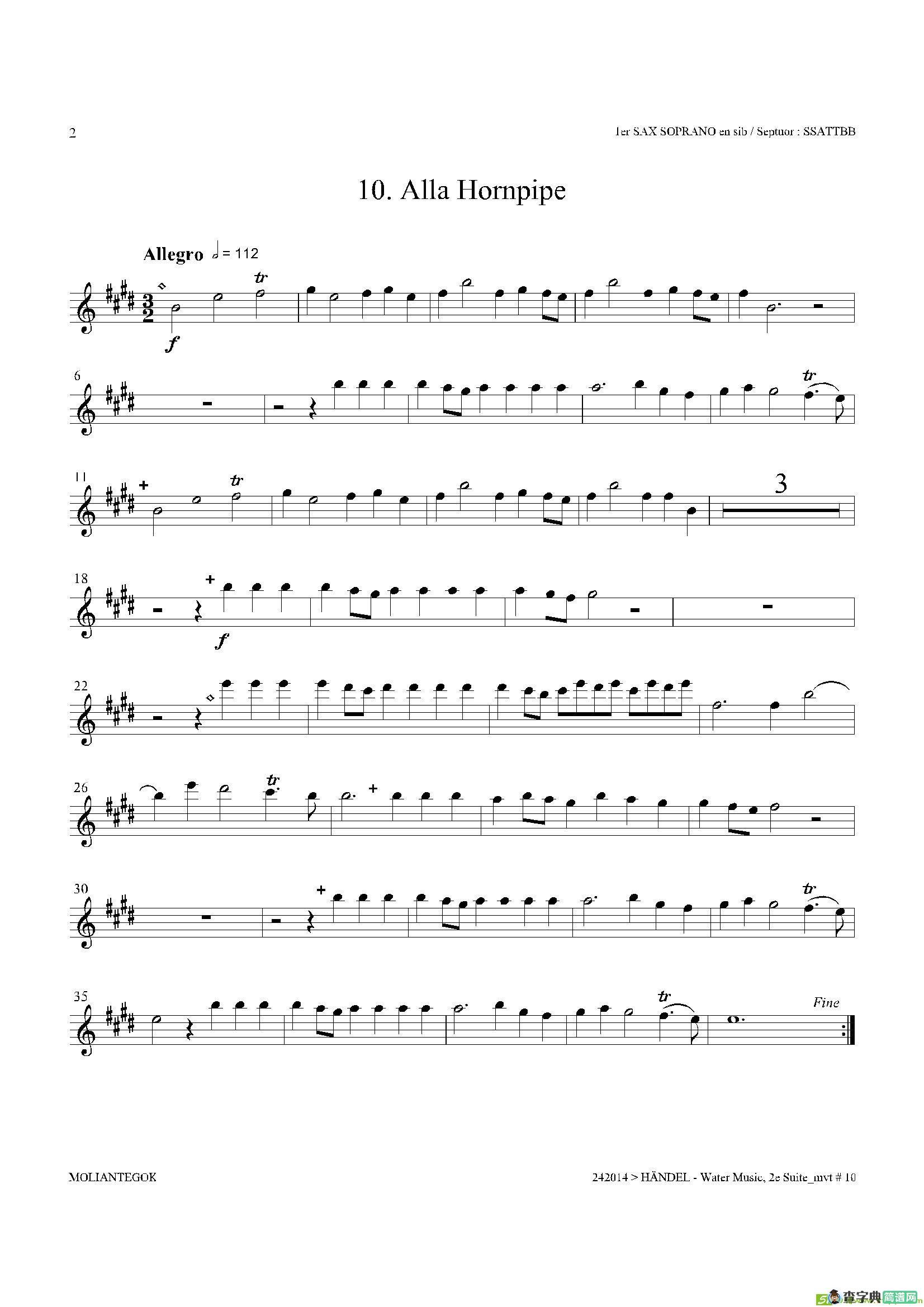 WaterMusic（HWV.349No.2）（第一高音萨克斯）萨克斯谱