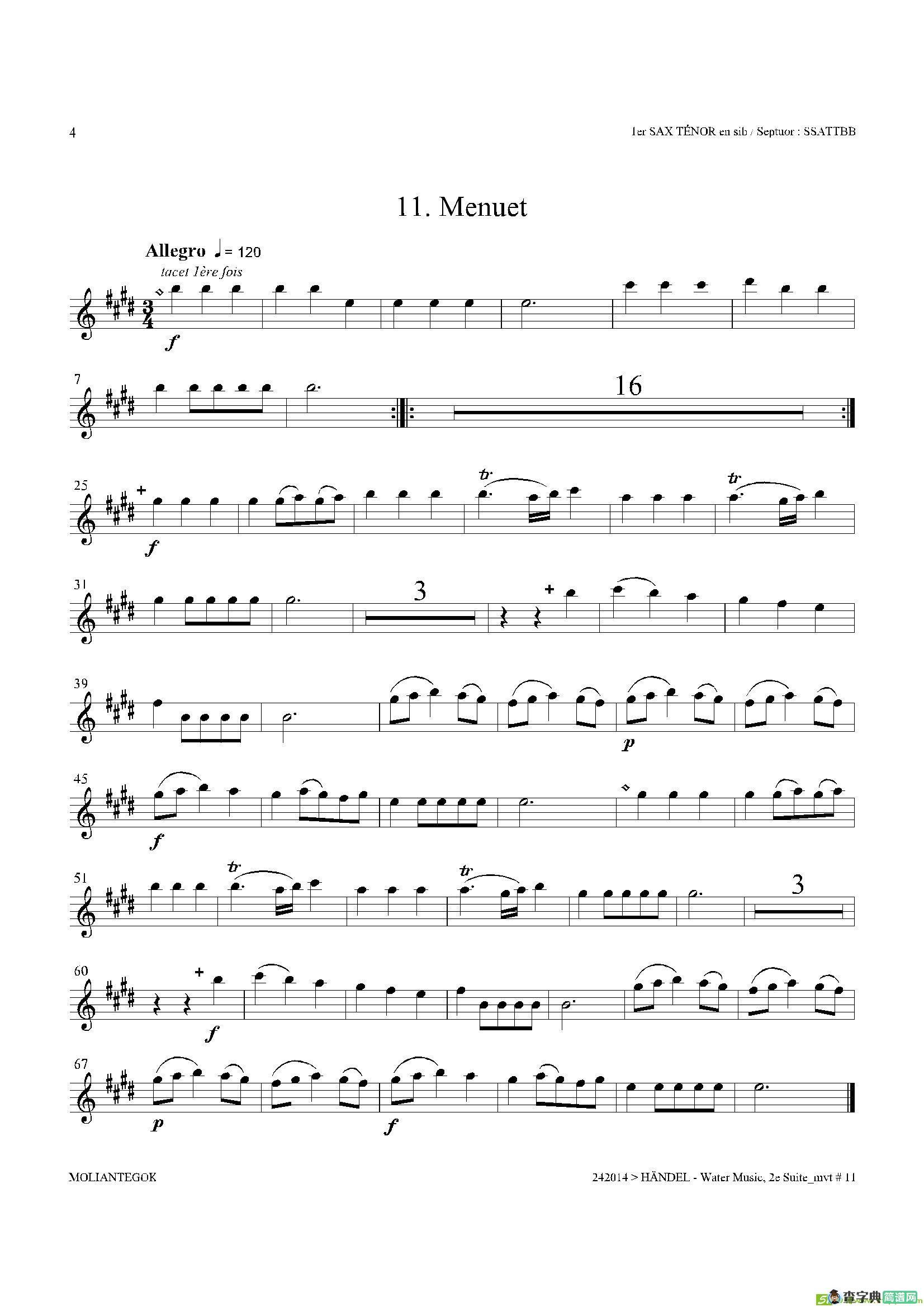 WaterMusic（HWV.349No.2）（第一次中音萨克斯）萨克斯谱