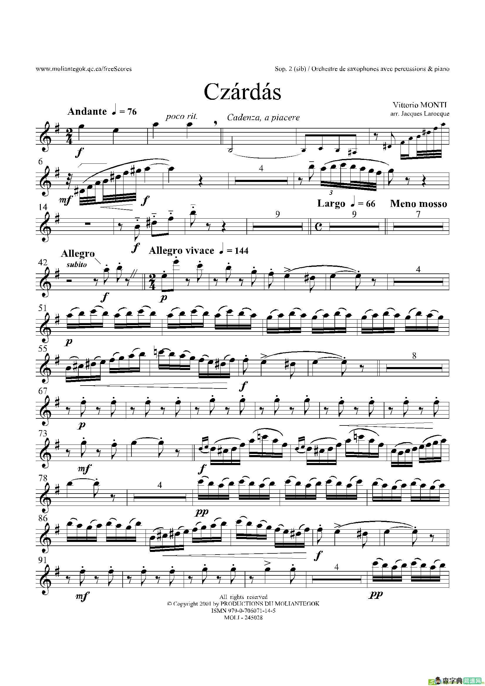 Czardas查尔达斯（15重奏）（2支高音萨克斯）萨克斯谱