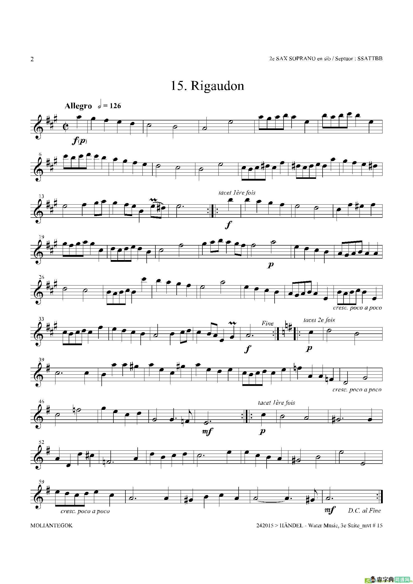 WaterMusic（HWV.350No.3）（第二高音萨克斯）萨克斯谱