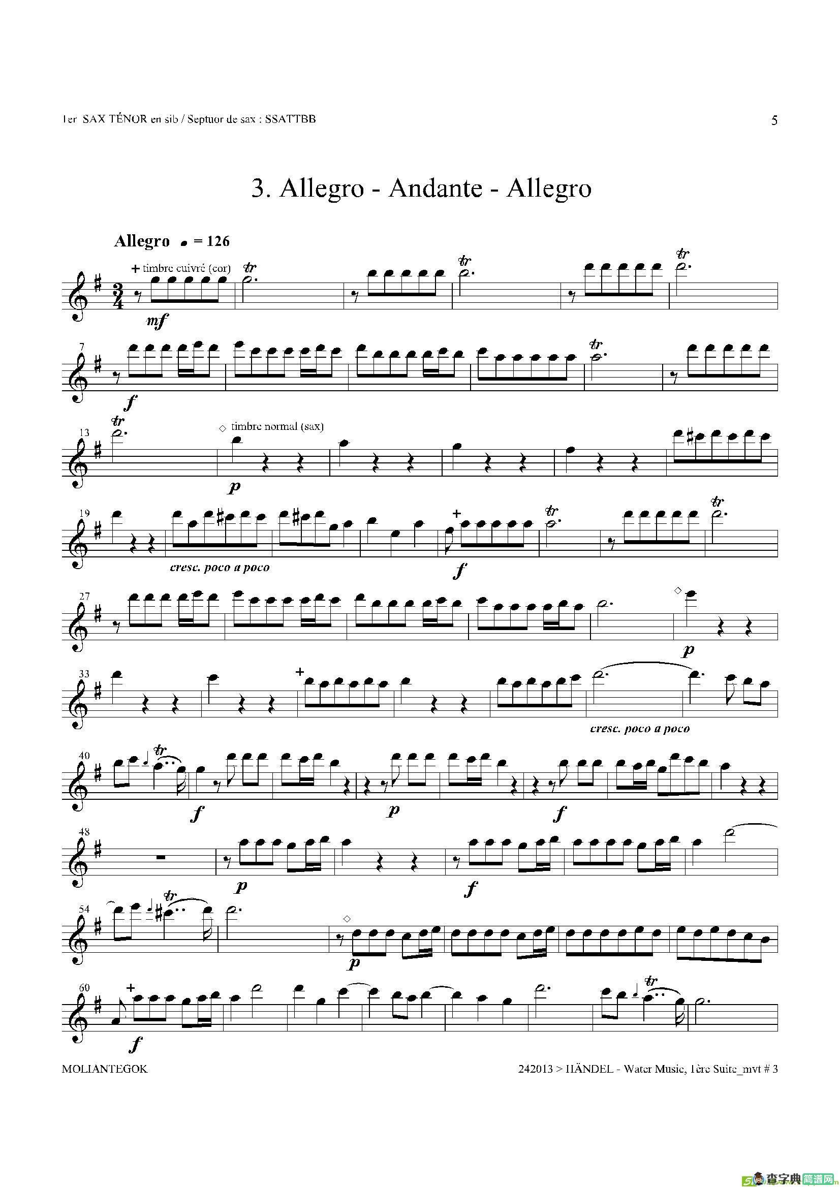 WaterMusic（HWV.348No.1）（第一次中音萨克斯）萨克斯谱