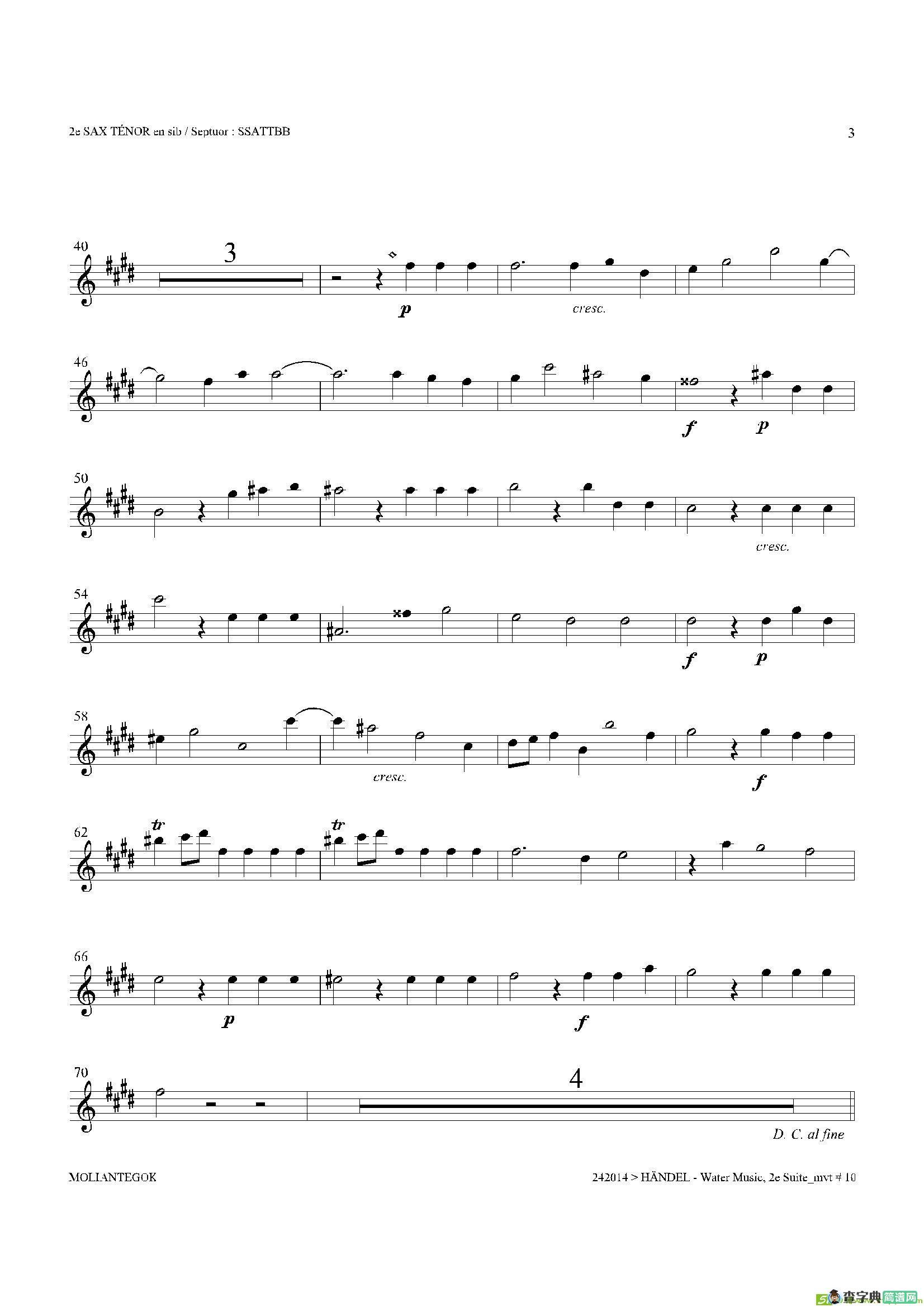 WaterMusic（HWV.349No.2）（第二次中音萨克斯）萨克斯谱