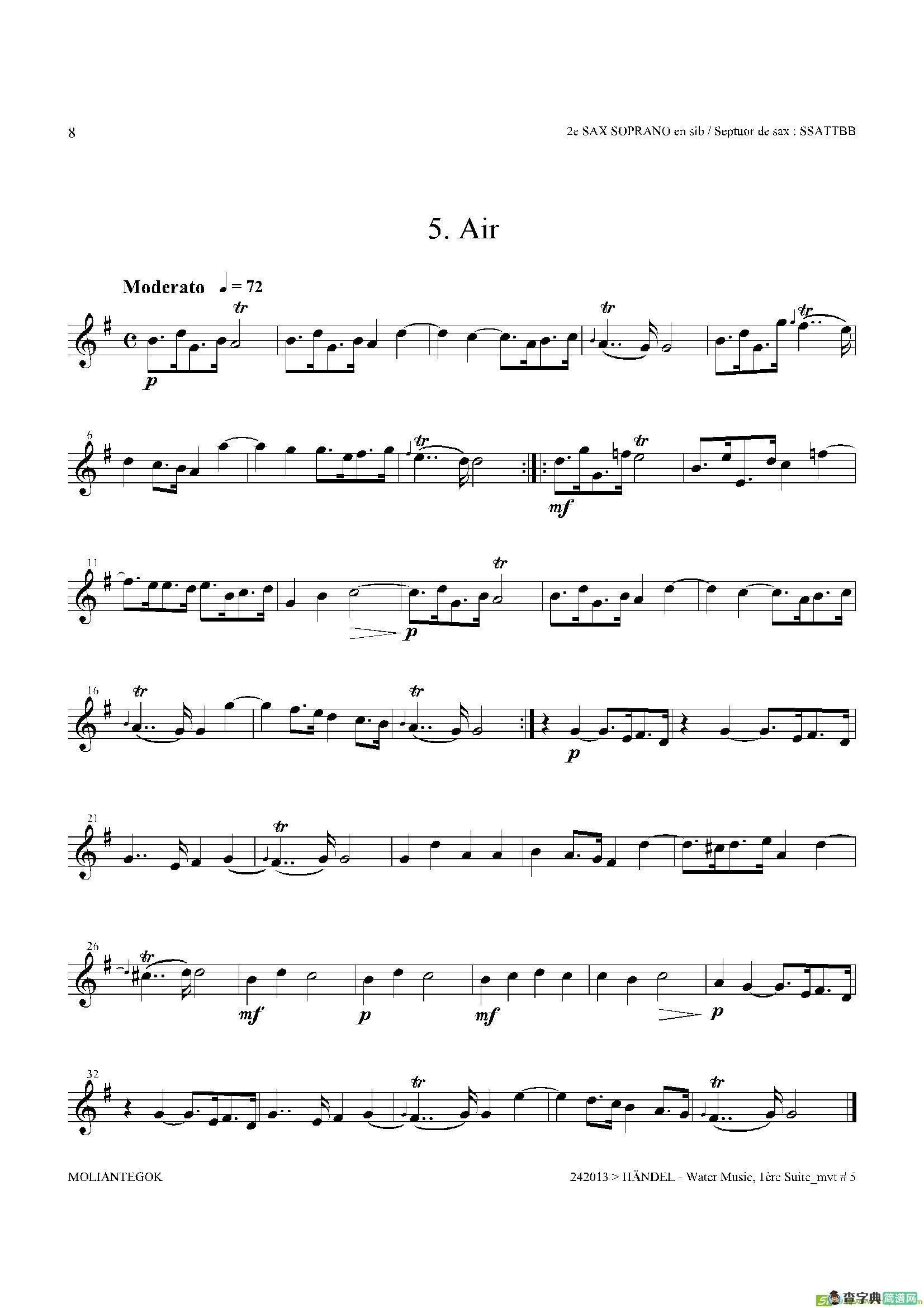 WaterMusic（HWV.348No.1）（第二高音萨克斯）萨克斯谱