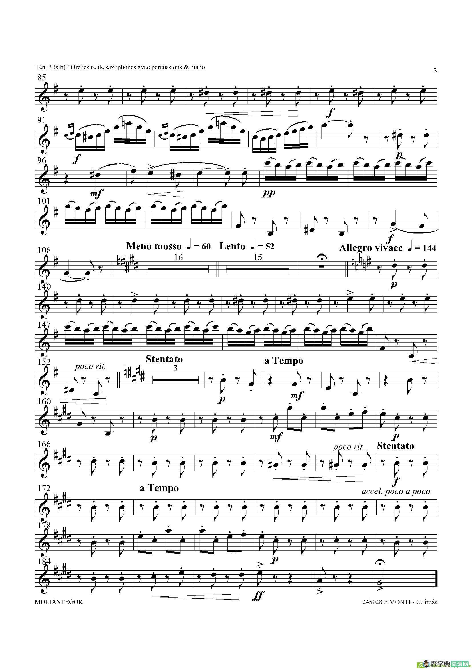 Czardas查尔达斯（15重奏）（3支次中音萨克斯）萨克斯谱