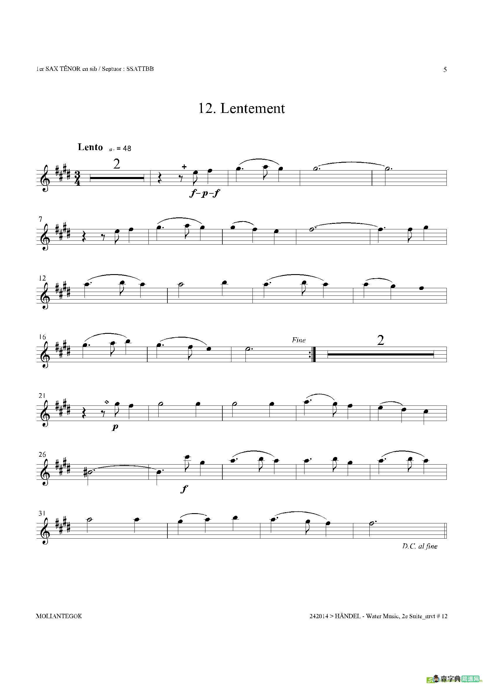 WaterMusic（HWV.349No.2）（第一次中音萨克斯）萨克斯谱