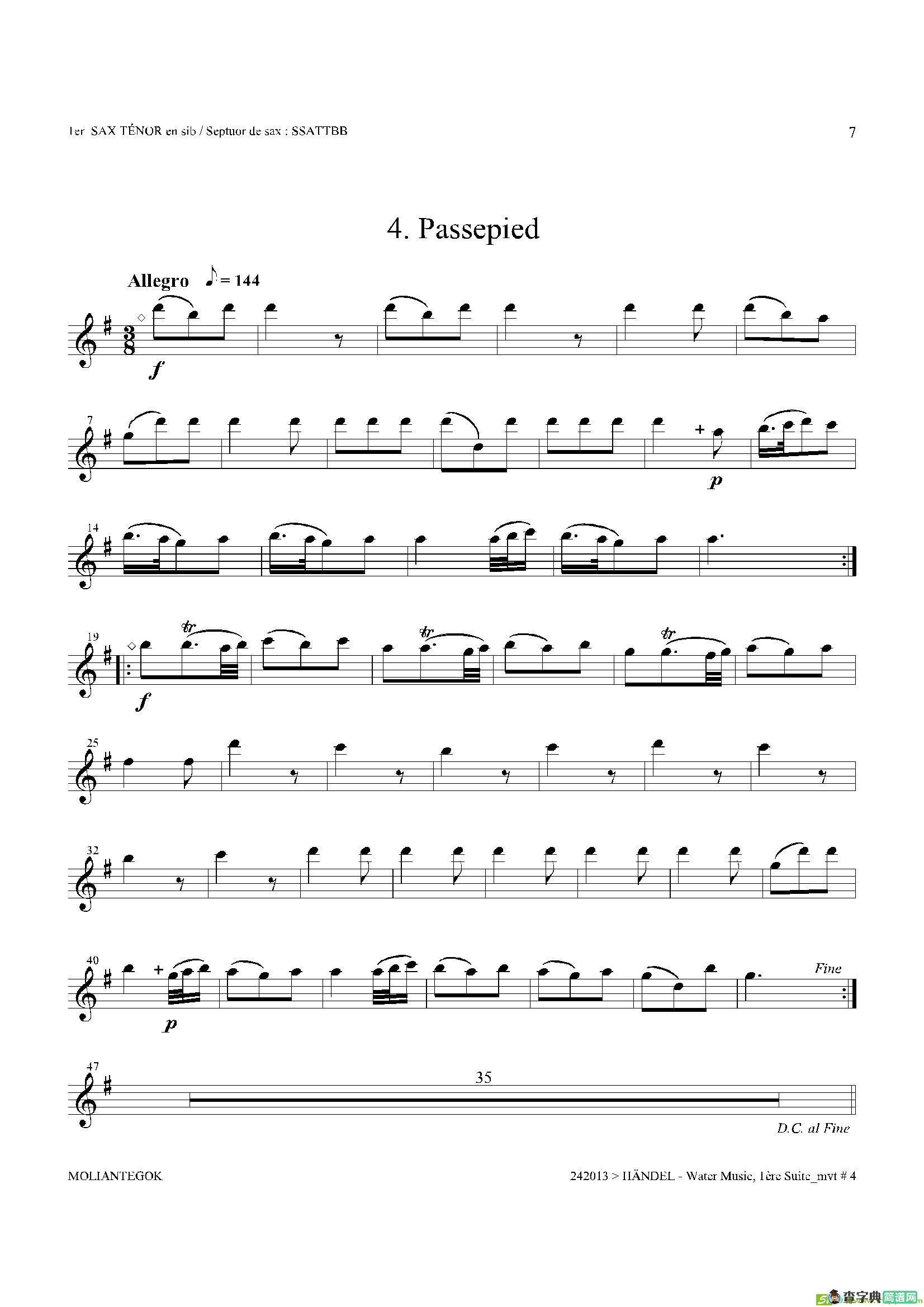 WaterMusic（HWV.348No.1）（第一次中音萨克斯）萨克斯谱