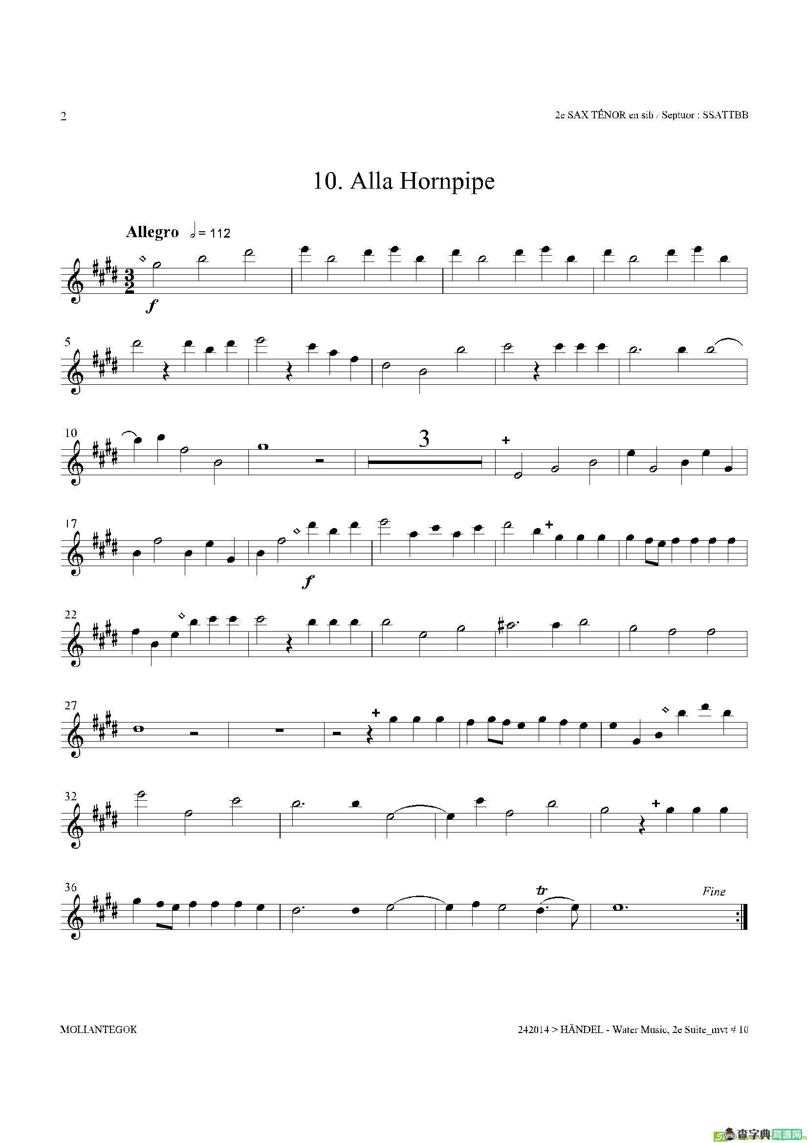 WaterMusic（HWV.349No.2）（第二次中音萨克斯）萨克斯谱