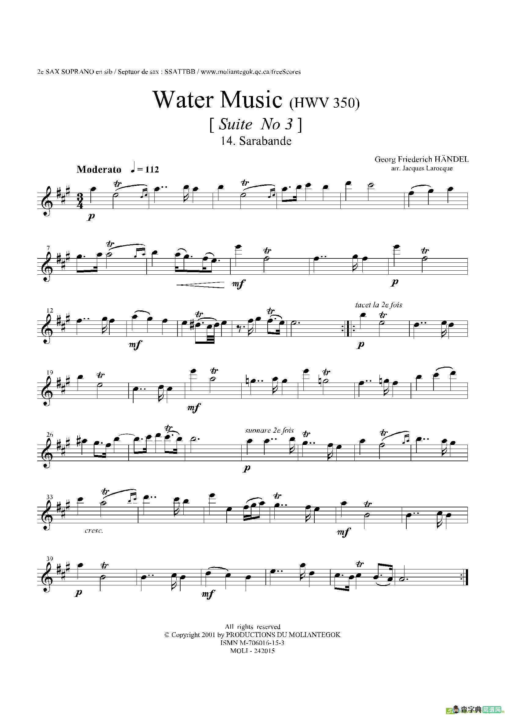 WaterMusic（HWV.350No.3）（第二高音萨克斯）萨克斯谱