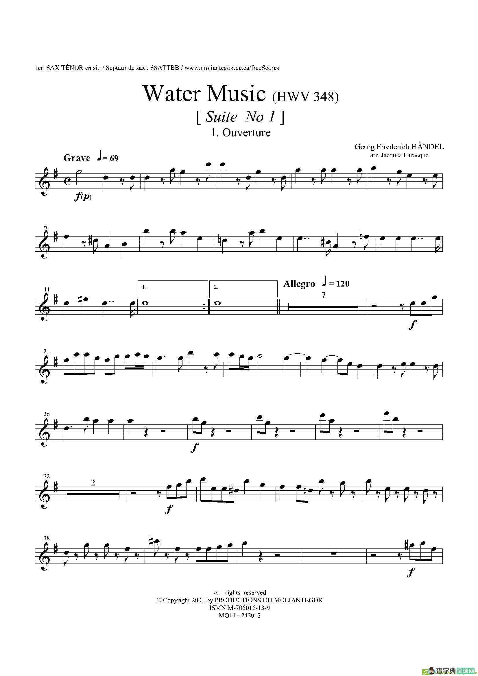 WaterMusic（HWV.348No.1）（第一次中音萨克斯）萨克斯谱