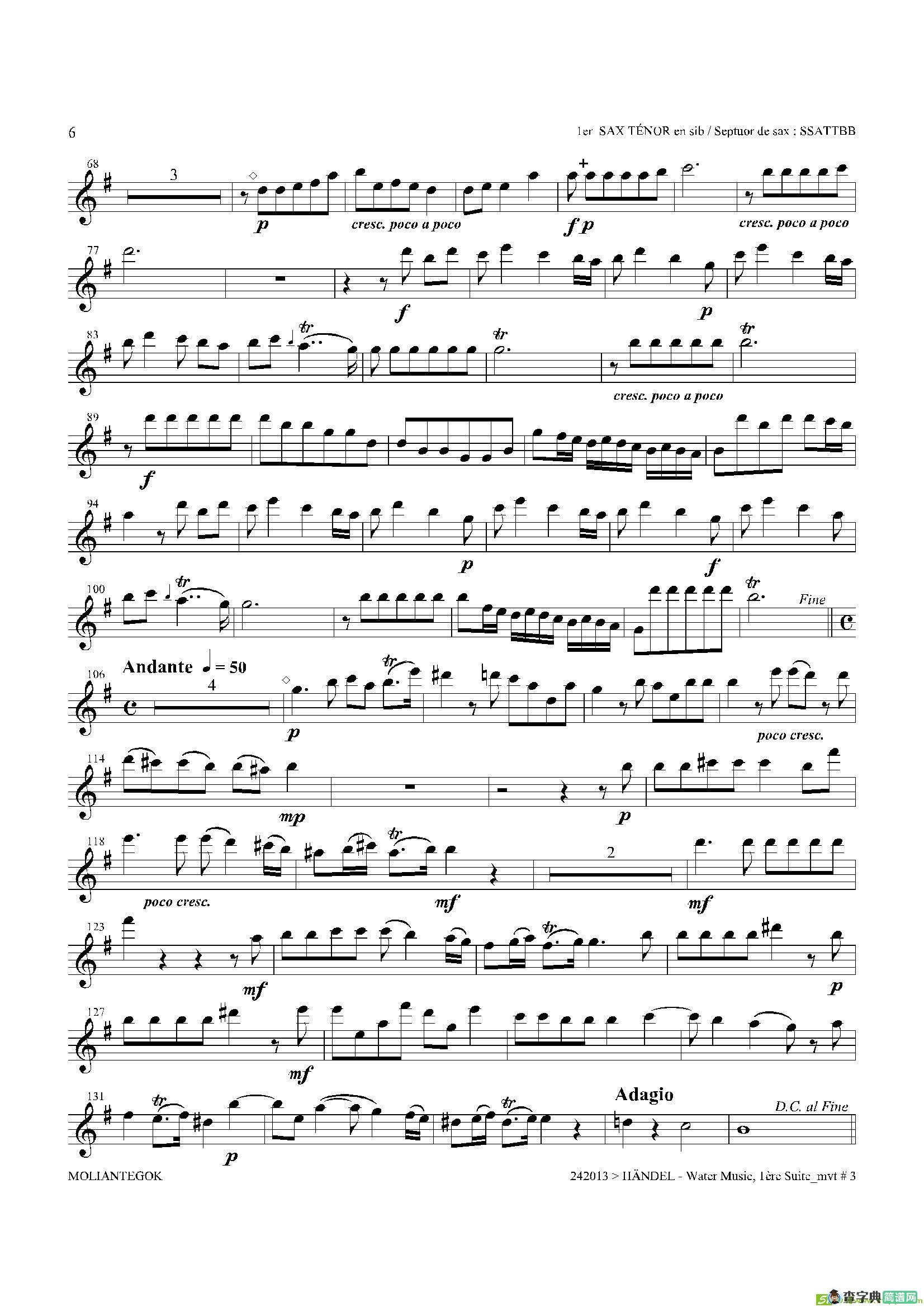 WaterMusic（HWV.348No.1）（第一次中音萨克斯）萨克斯谱