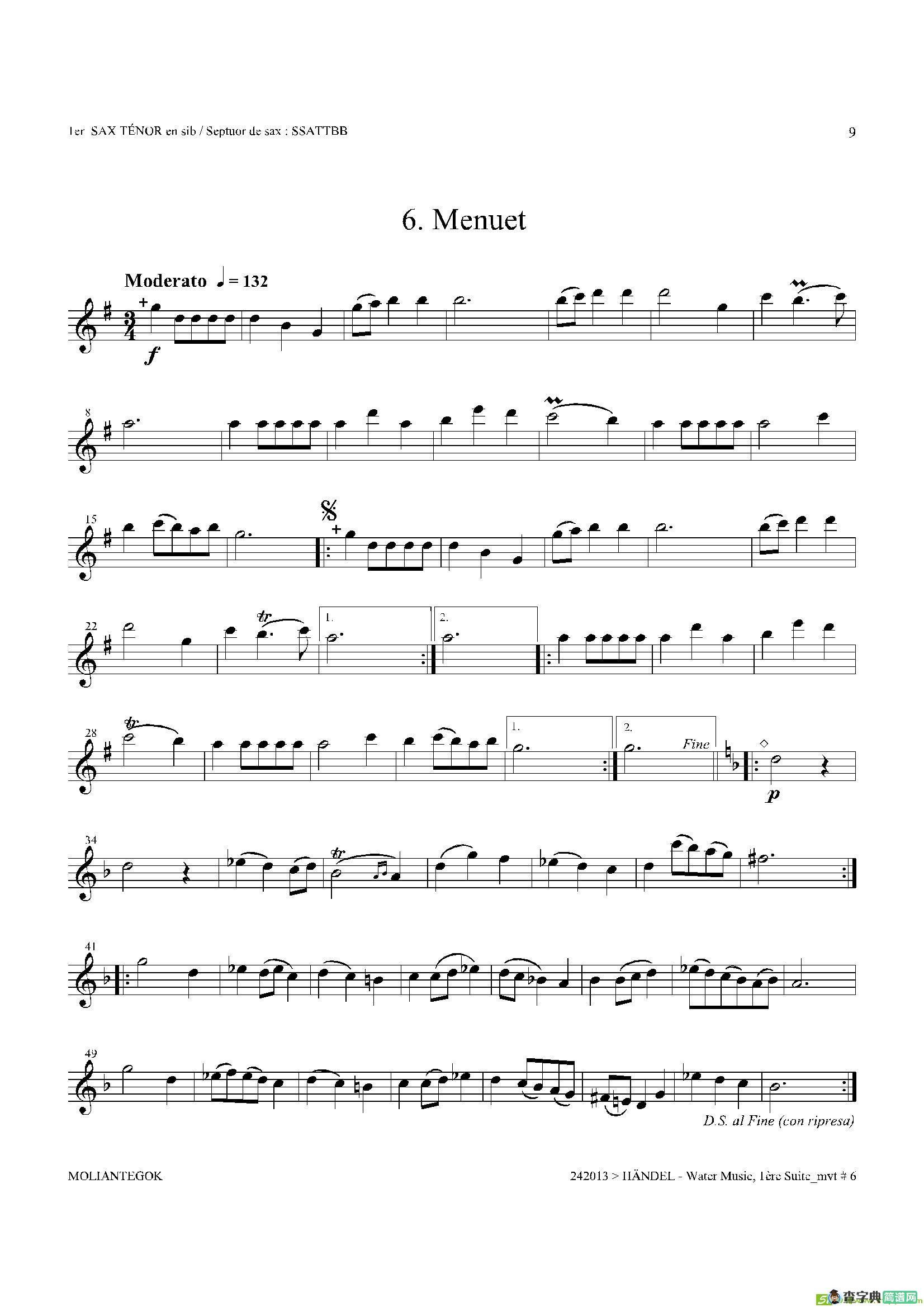 WaterMusic（HWV.348No.1）（第一次中音萨克斯）萨克斯谱