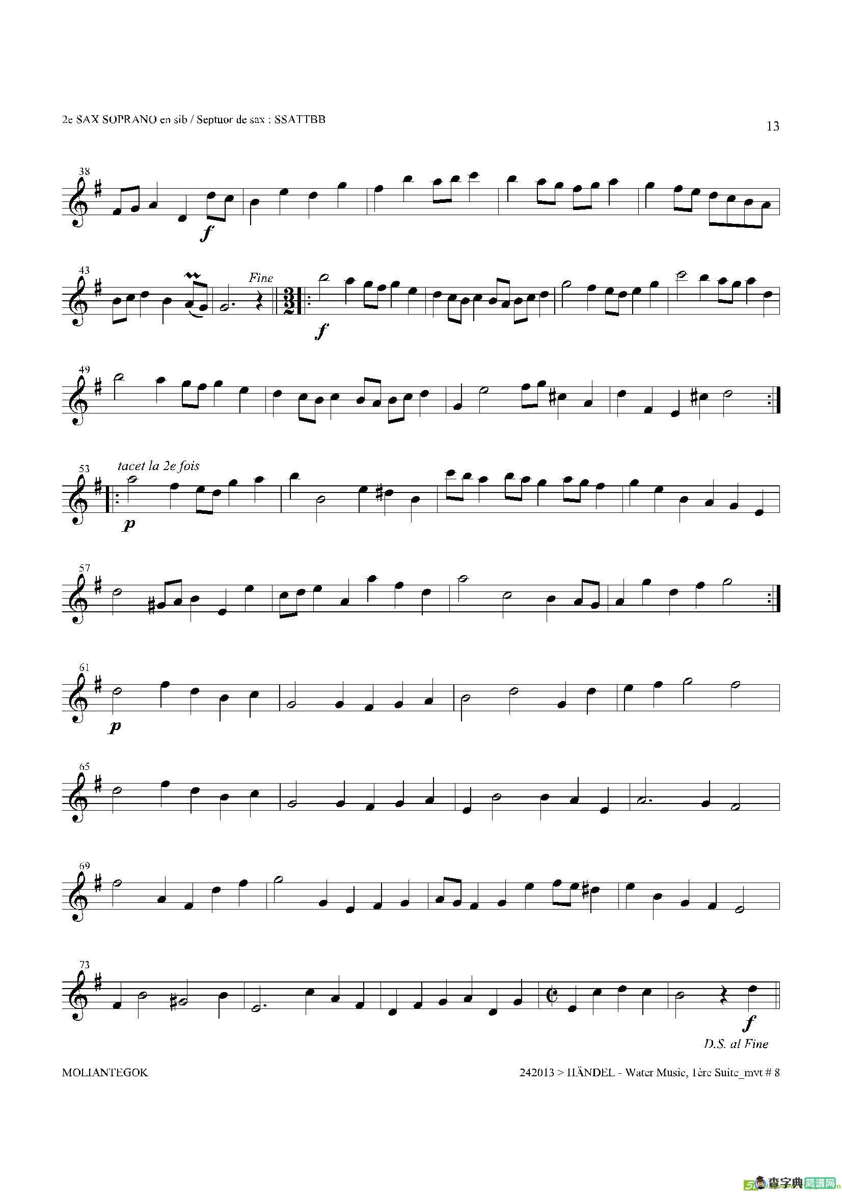 WaterMusic（HWV.348No.1）（第二高音萨克斯）萨克斯谱