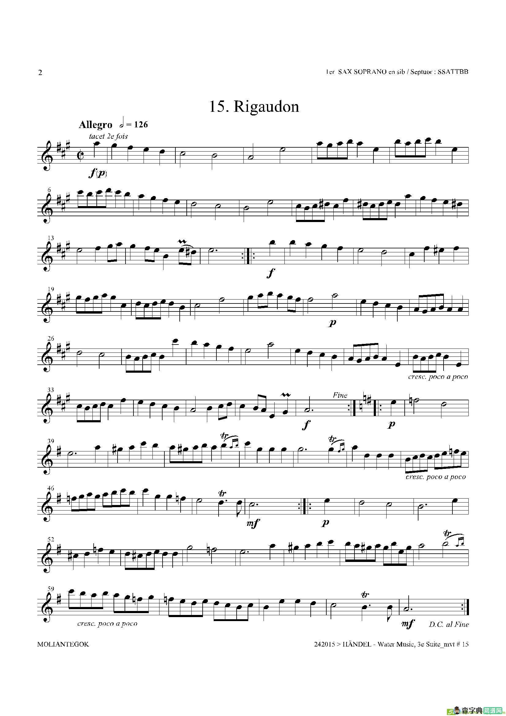 WaterMusic（HWV.350No.3）（第一高音萨克斯）萨克斯谱