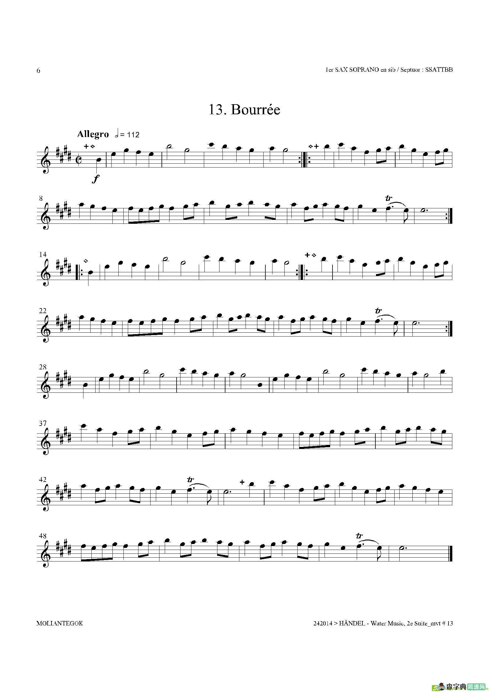 WaterMusic（HWV.349No.2）（第一高音萨克斯）萨克斯谱