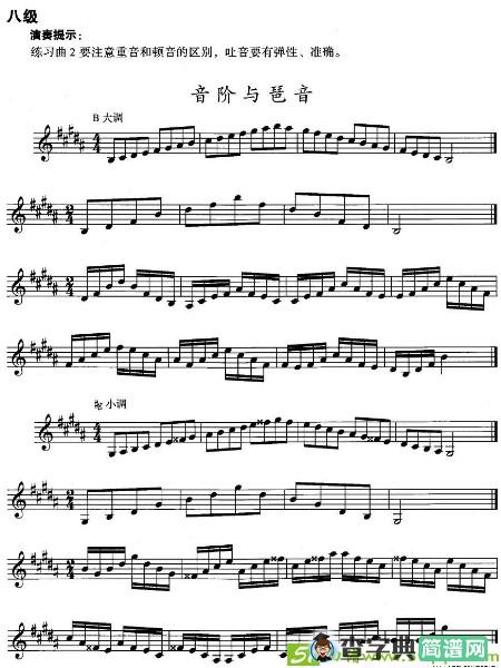 小号考级八级：音阶与琶音铜管谱
