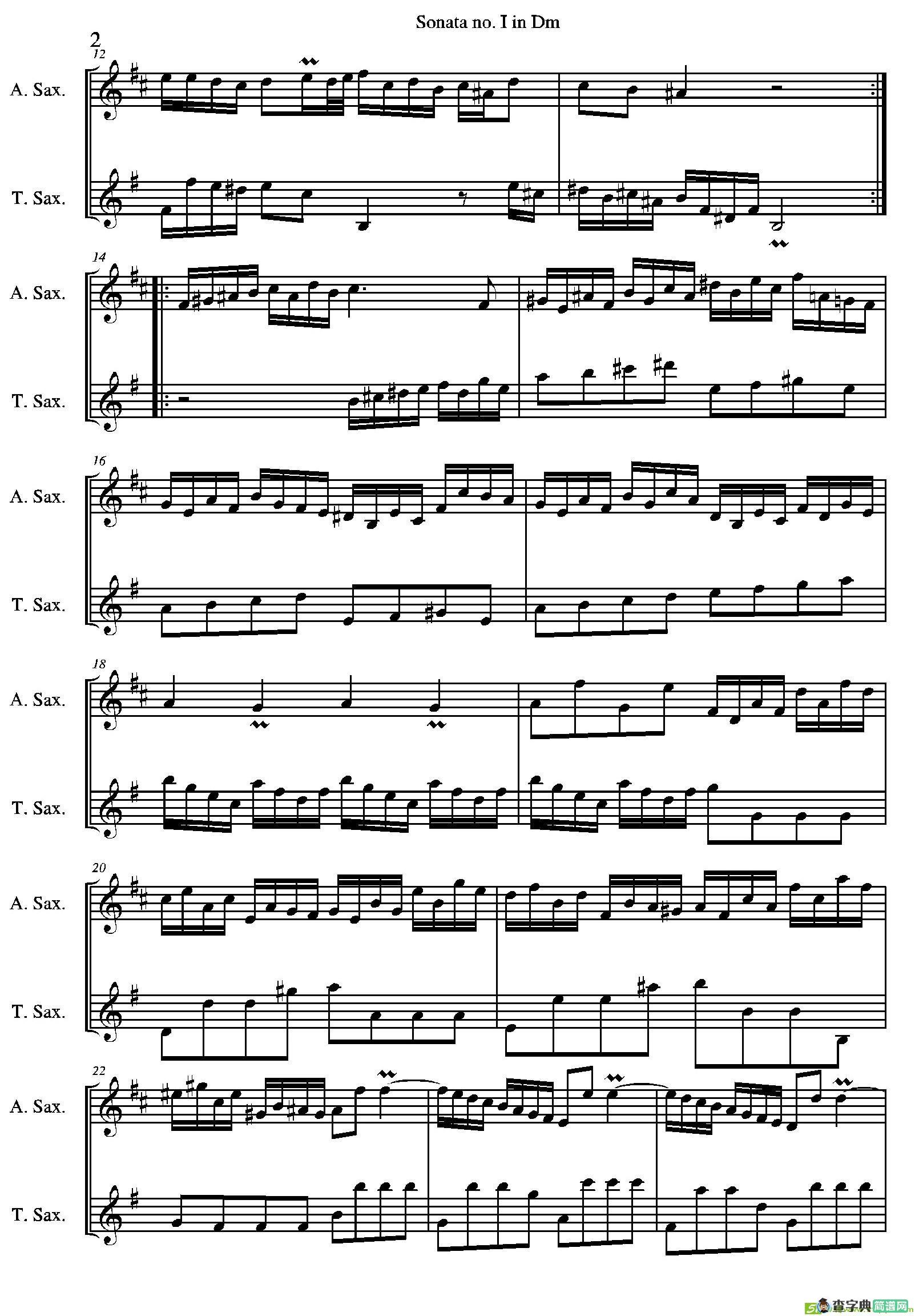 Sonatano.IinDm（二重奏）萨克斯谱