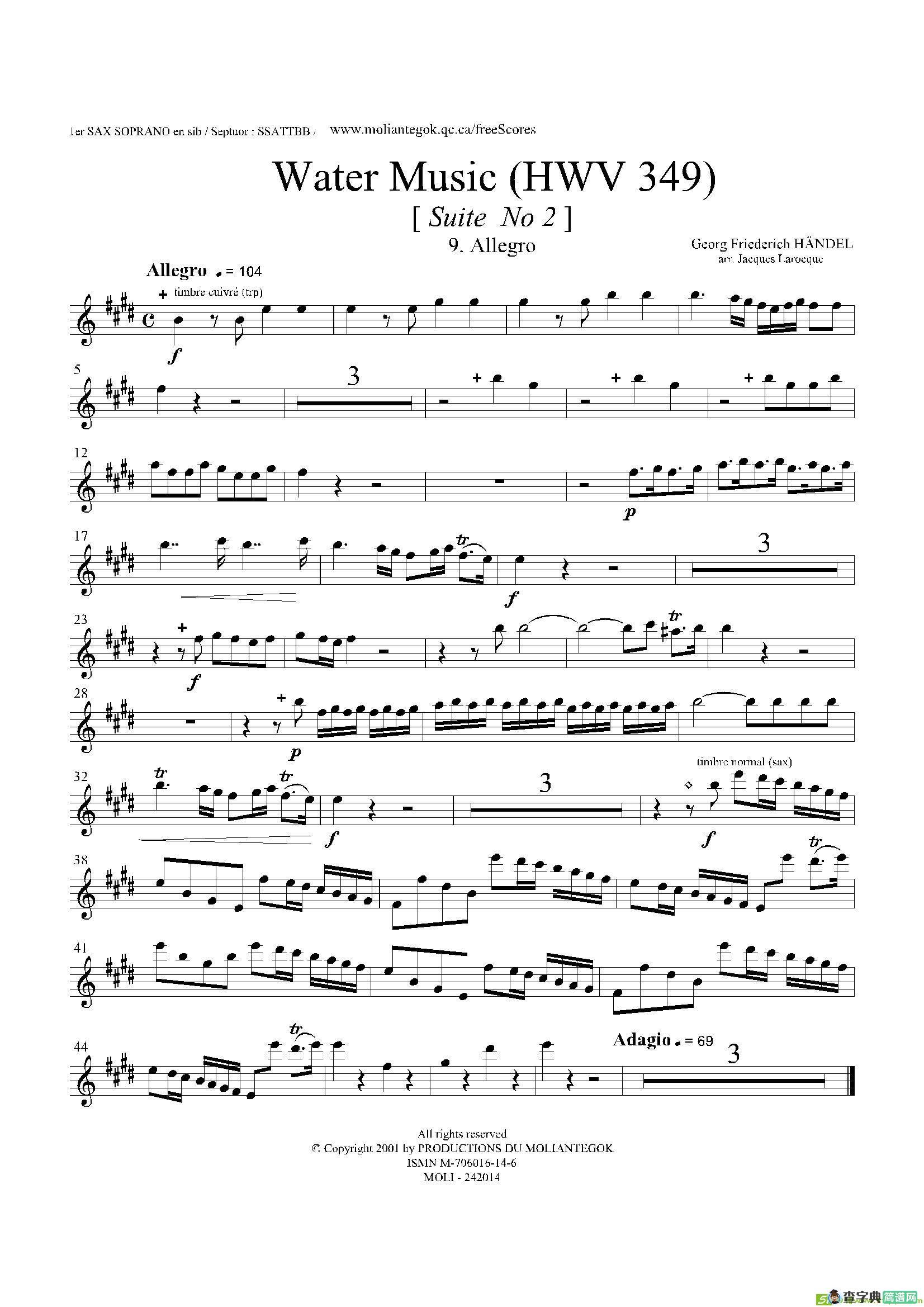 WaterMusic（HWV.349No.2）（第一高音萨克斯）萨克斯谱