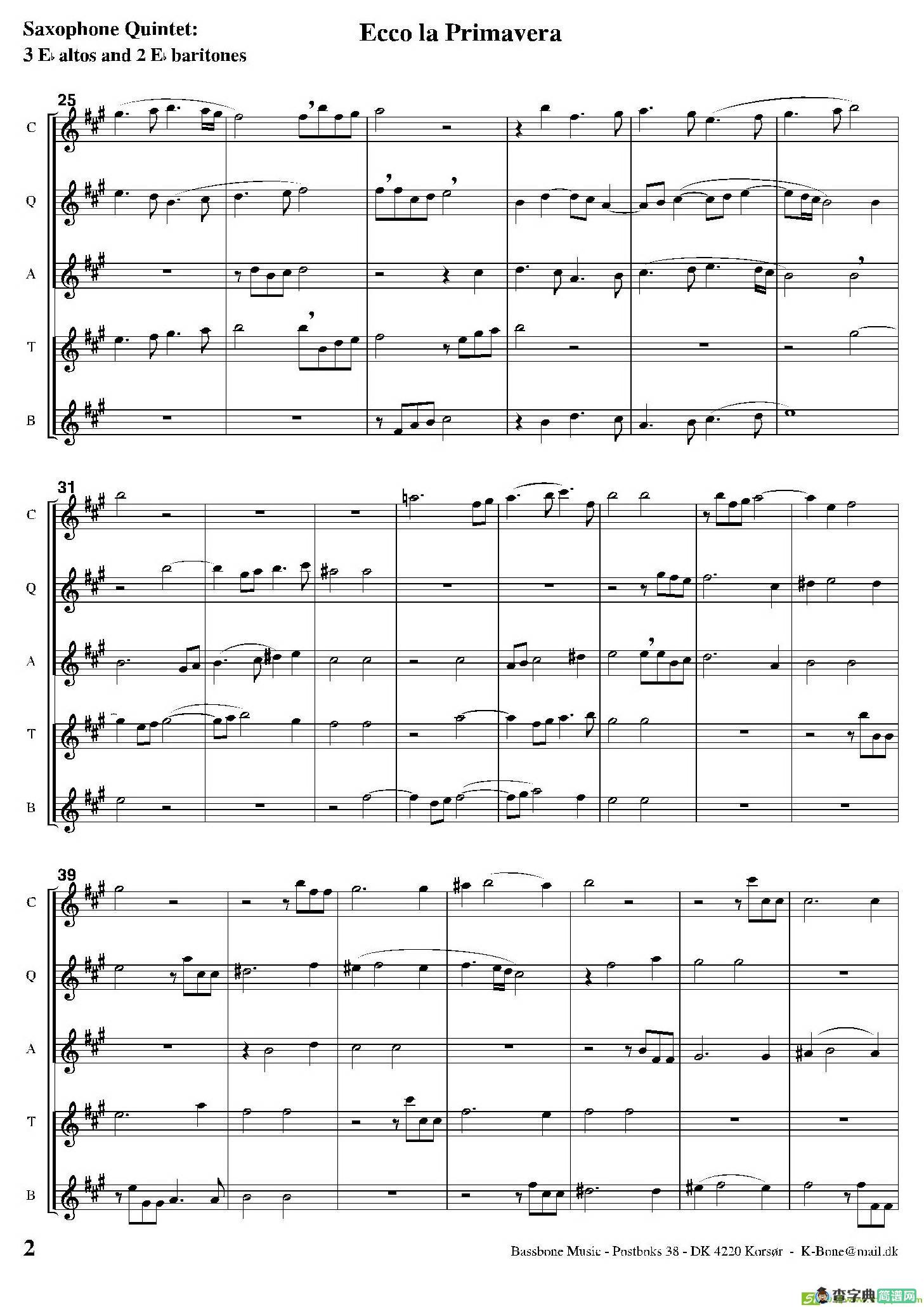 EccoLaPrimavera（五重奏）萨克斯谱
