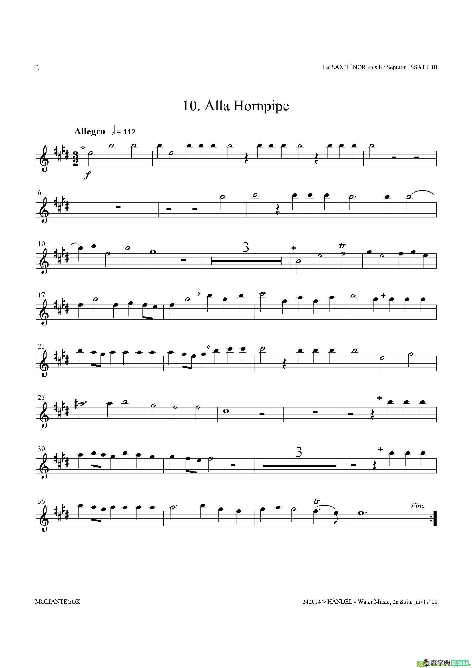 WaterMusic（HWV.349No.2）（第一次中音萨克斯）萨克斯谱