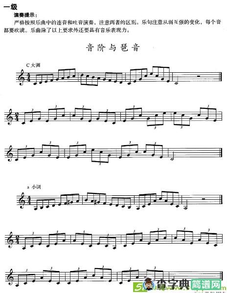 小号考级一级：音阶与琶音铜管谱