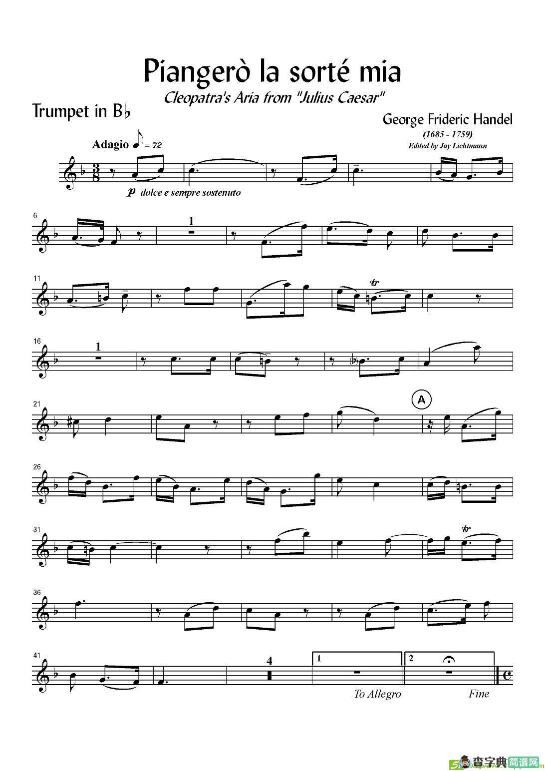 Piangero la sorte mia铜管谱(G.作曲)