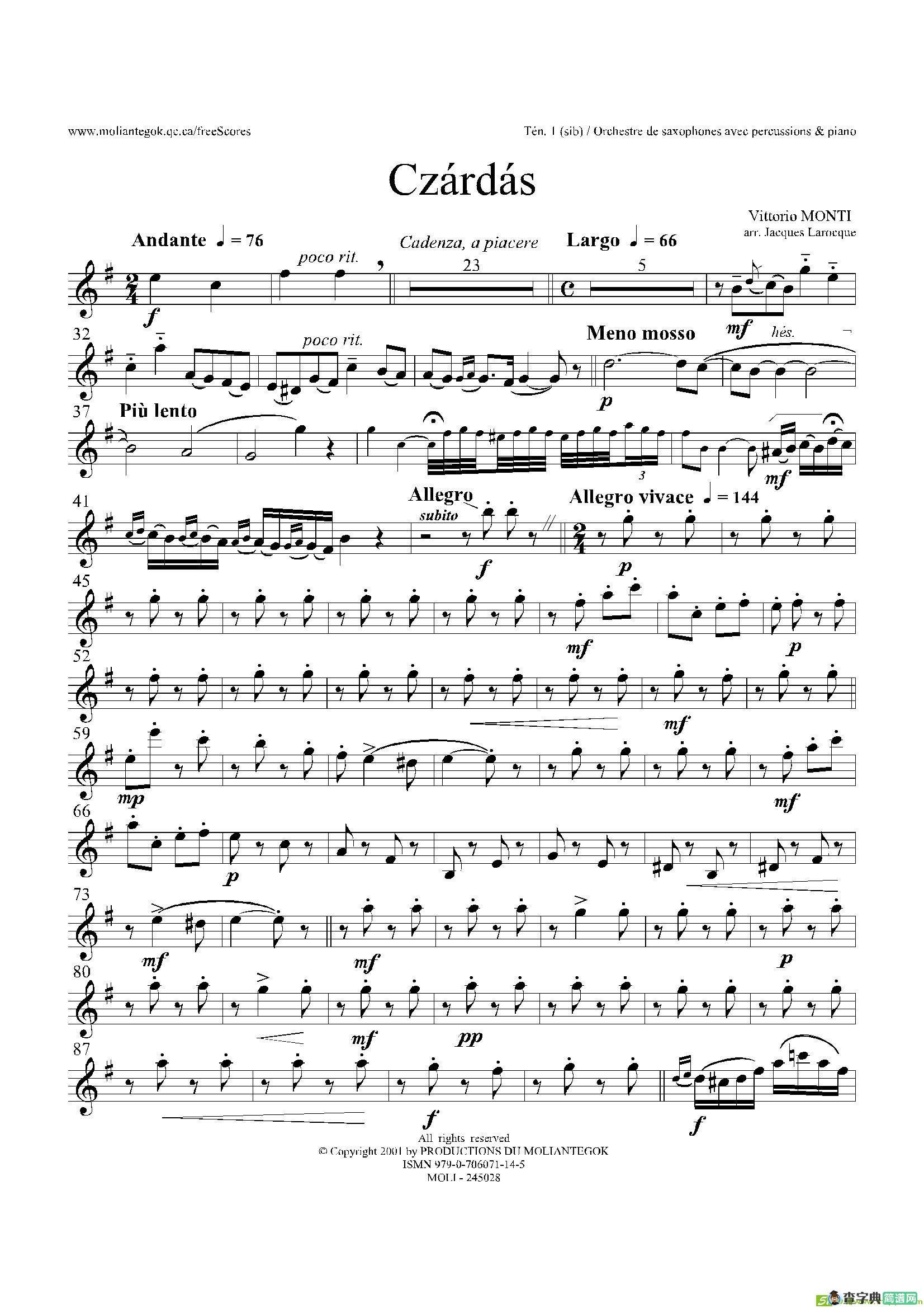 Czardas查尔达斯（15重奏）（3支次中音萨克斯）萨克斯谱