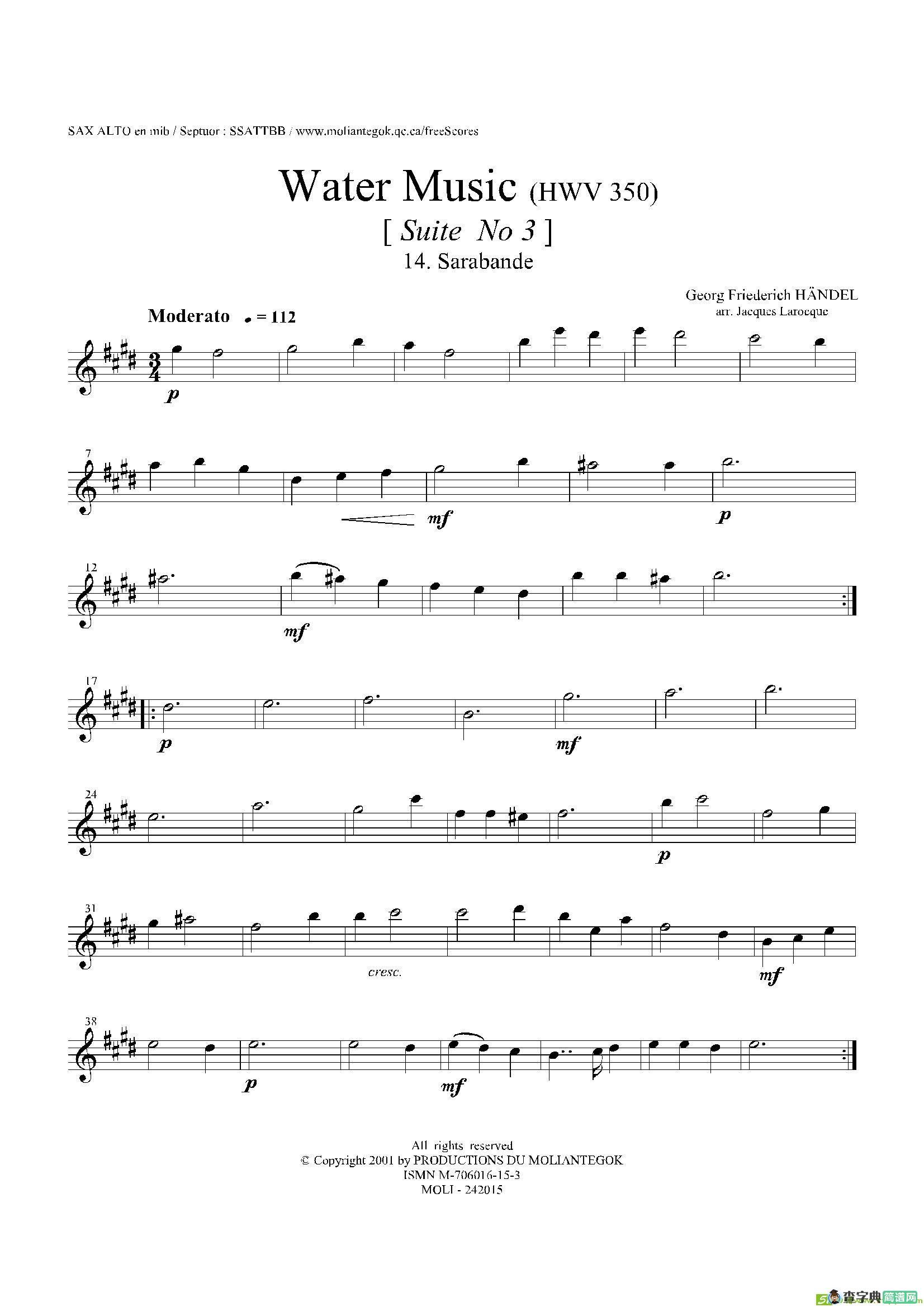 WaterMusic（HWV.350No.3）（中音萨克斯）萨克斯谱