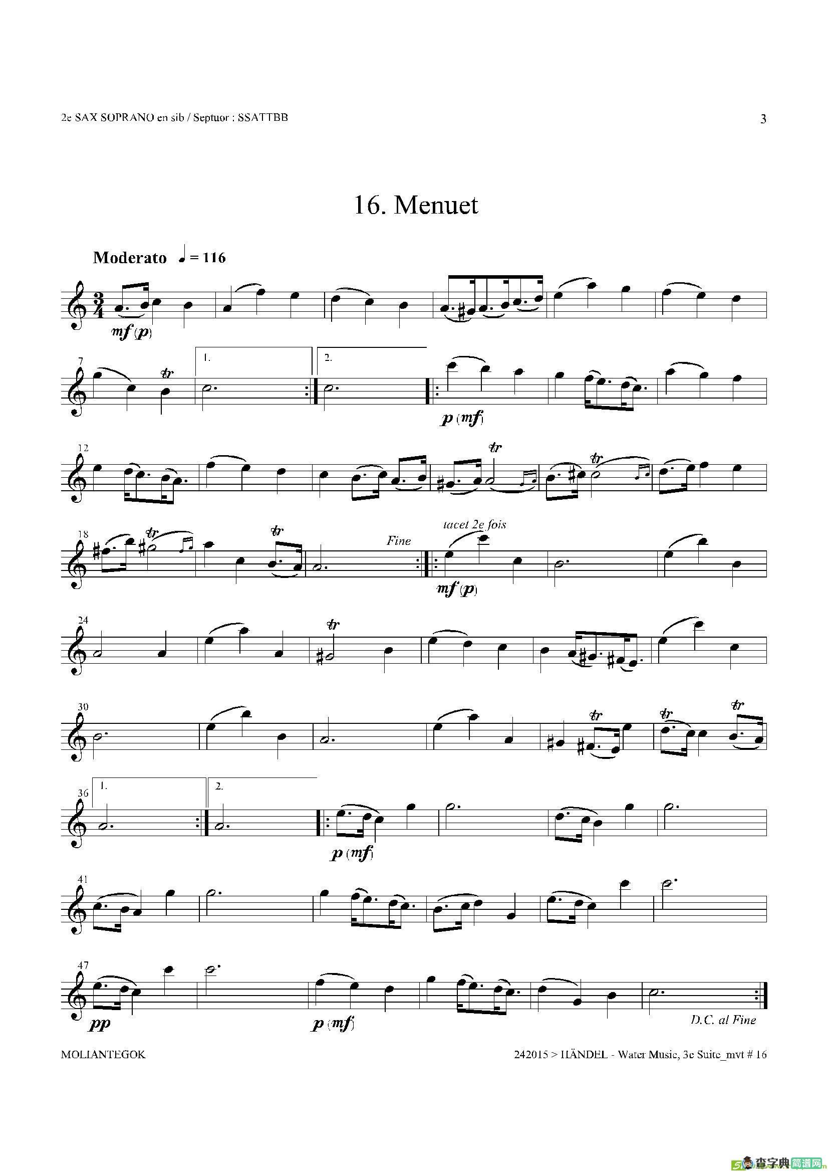 WaterMusic（HWV.350No.3）（第二高音萨克斯）萨克斯谱