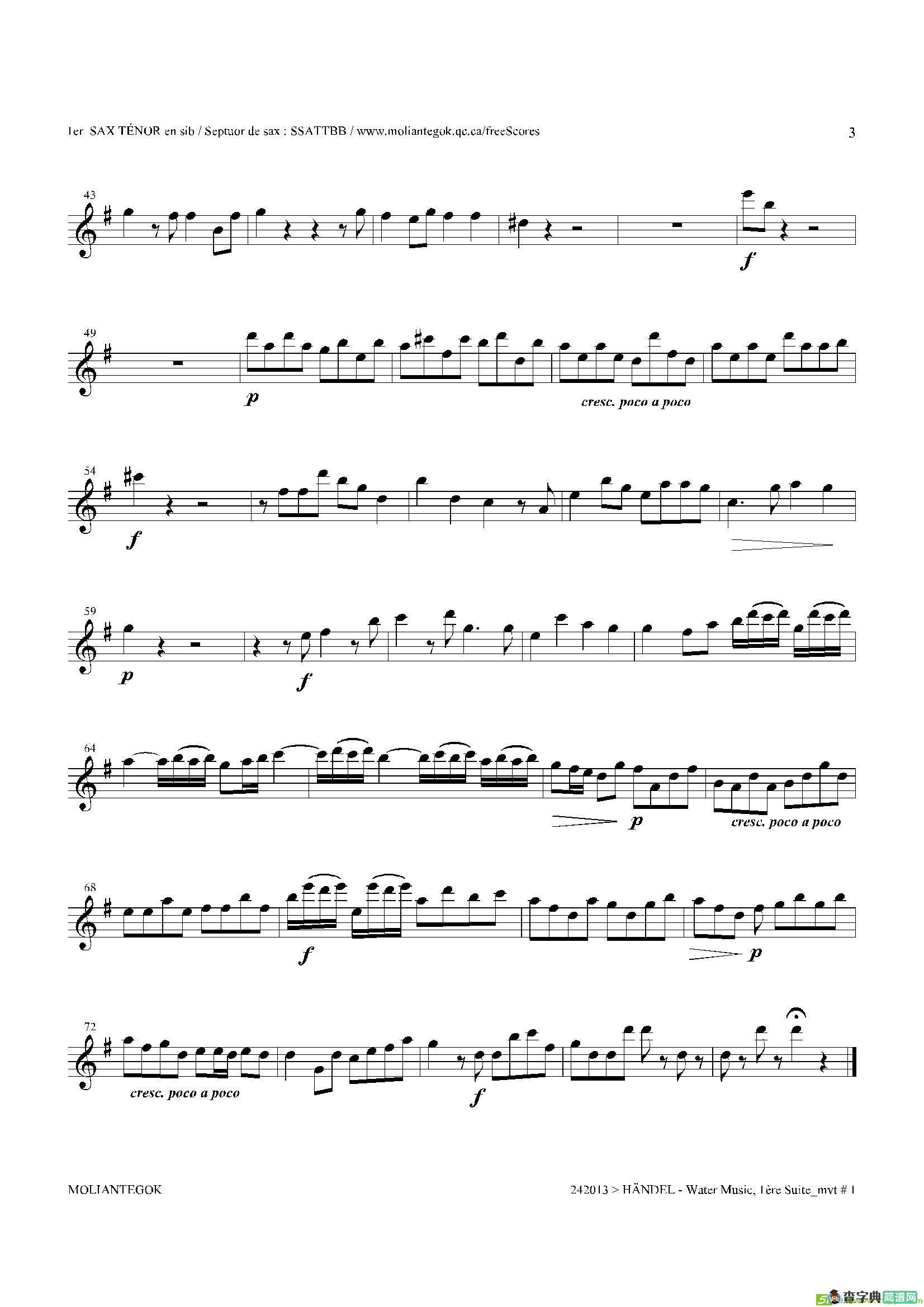 WaterMusic（HWV.348No.1）（第一次中音萨克斯）萨克斯谱