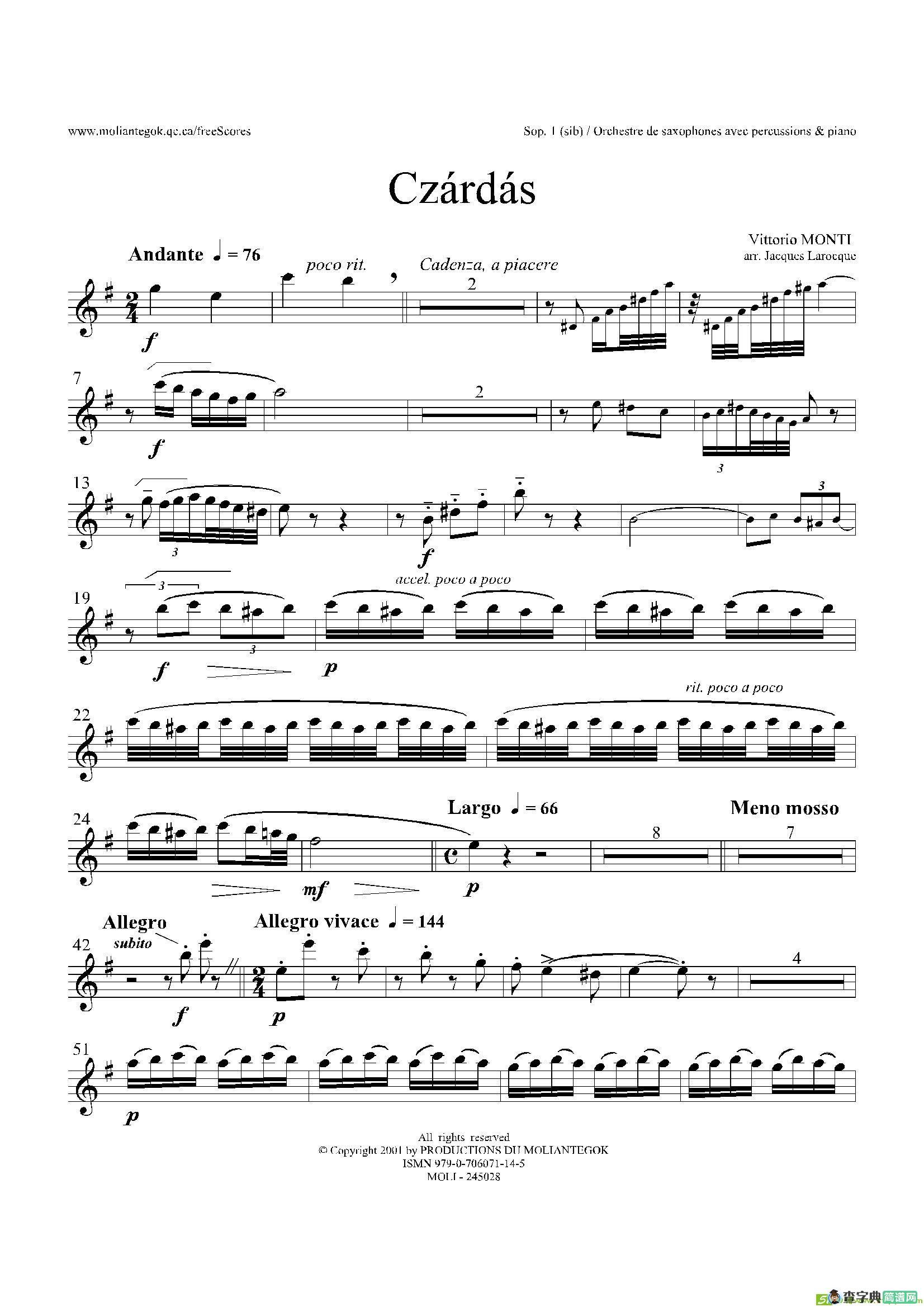 Czardas查尔达斯（15重奏）（2支高音萨克斯）萨克斯谱