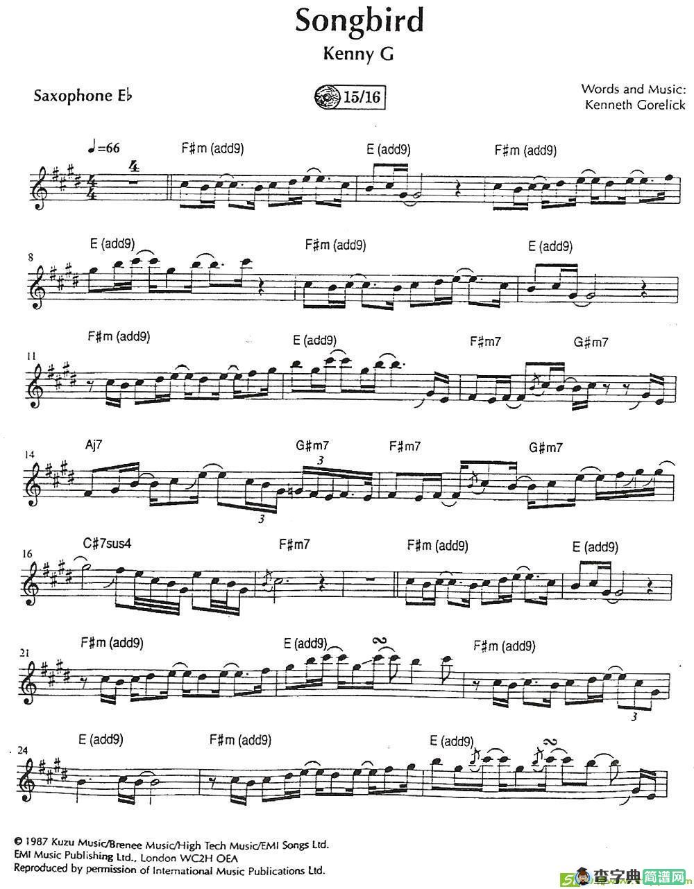 Songbird萨克斯谱