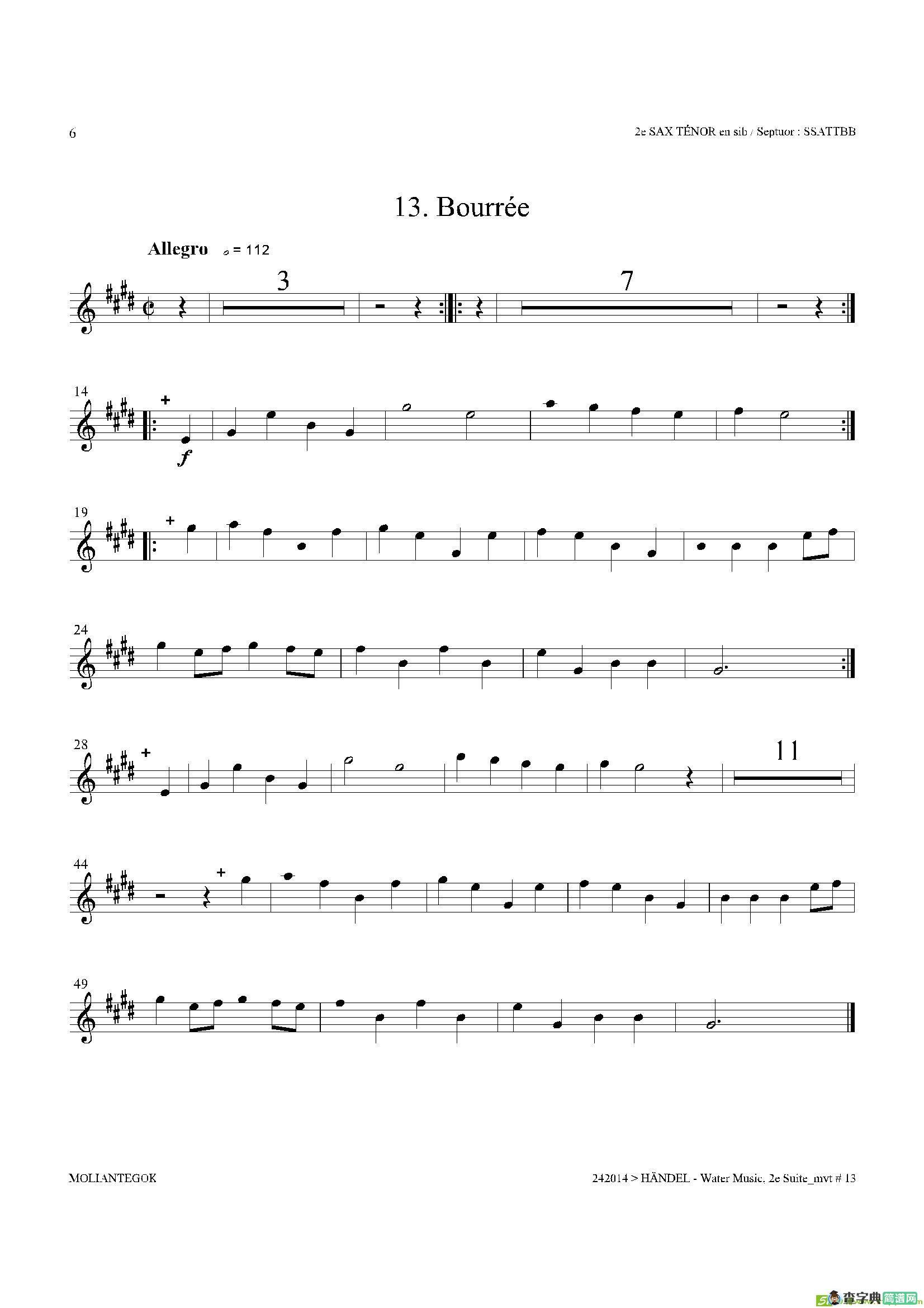 WaterMusic（HWV.349No.2）（第二次中音萨克斯）萨克斯谱