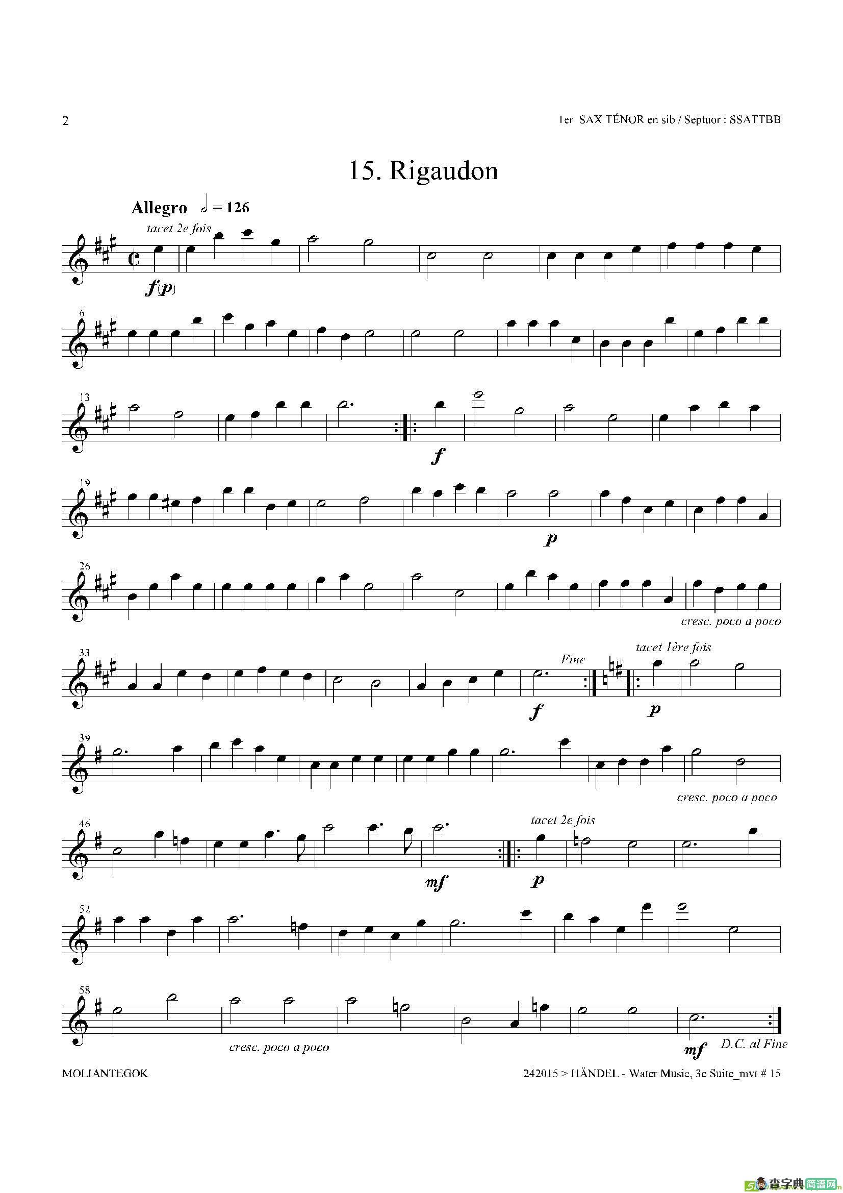 WaterMusic（HWV.350No.3）（第一次中音萨克斯）萨克斯谱