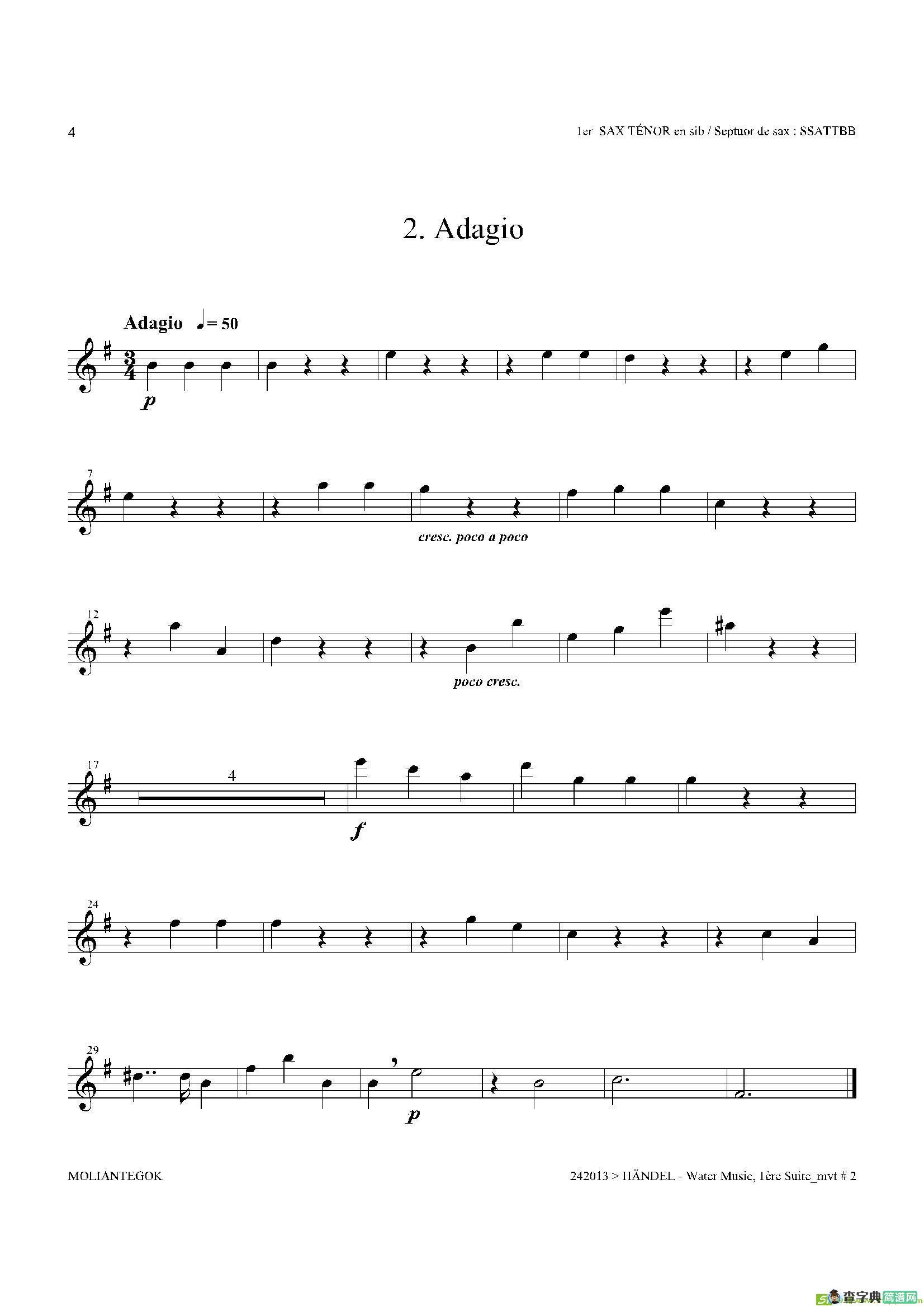 WaterMusic（HWV.348No.1）（第一次中音萨克斯）萨克斯谱
