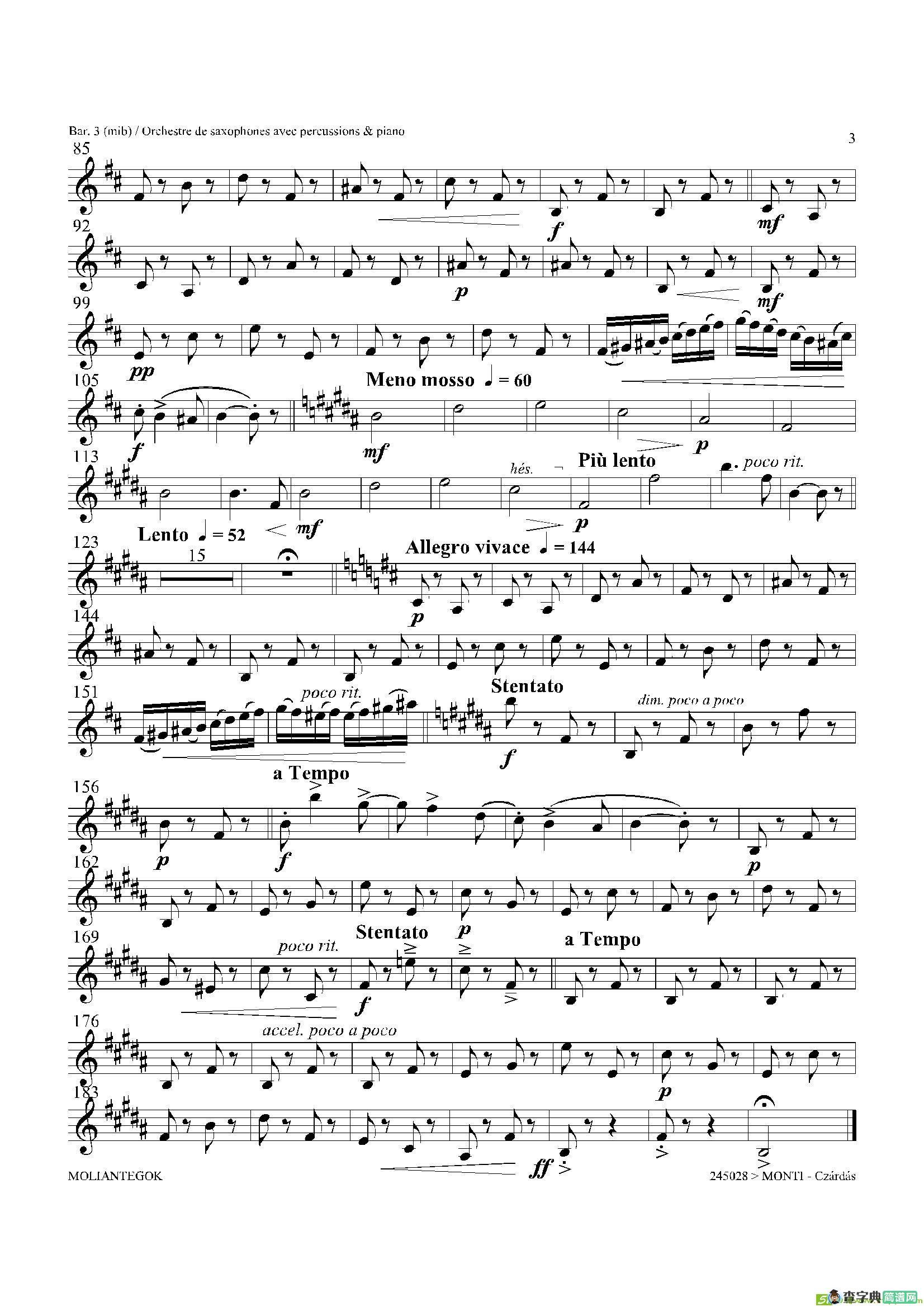 Czardas查尔达斯（15重奏）（3支上低音萨克斯）萨克斯谱
