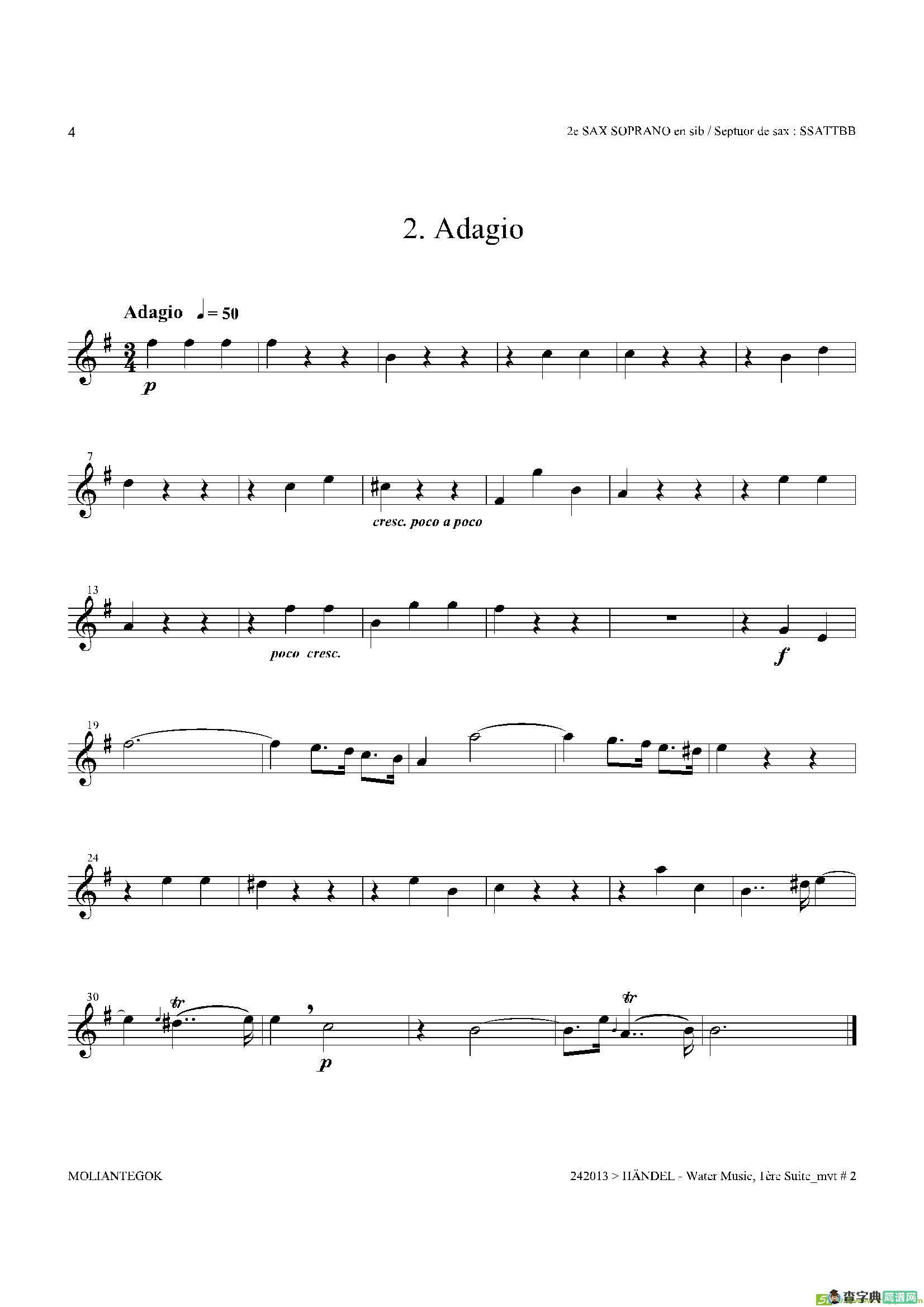 WaterMusic（HWV.348No.1）（第二高音萨克斯）萨克斯谱
