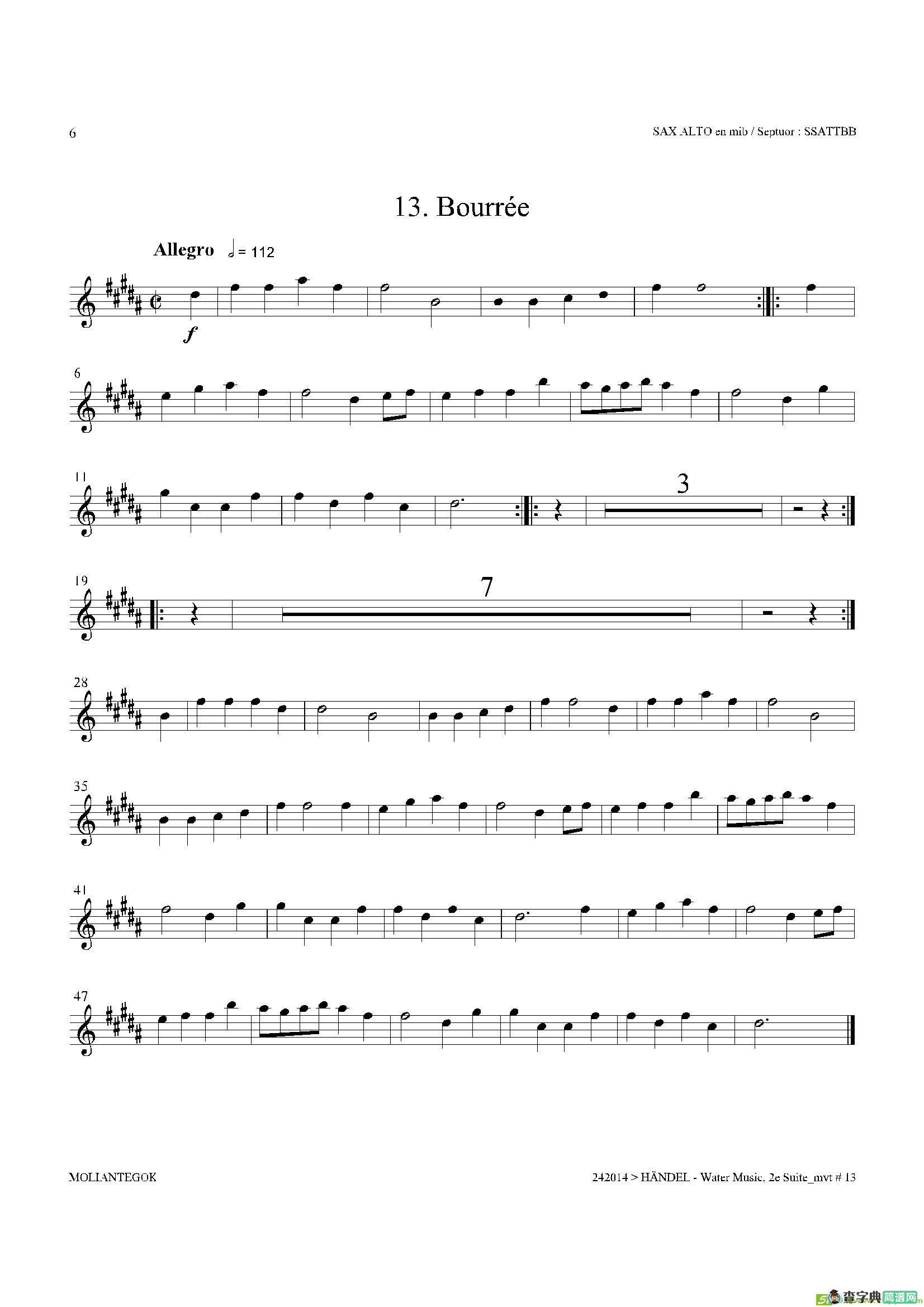 WaterMusic（HWV.349No.2）（中音萨克斯）萨克斯谱