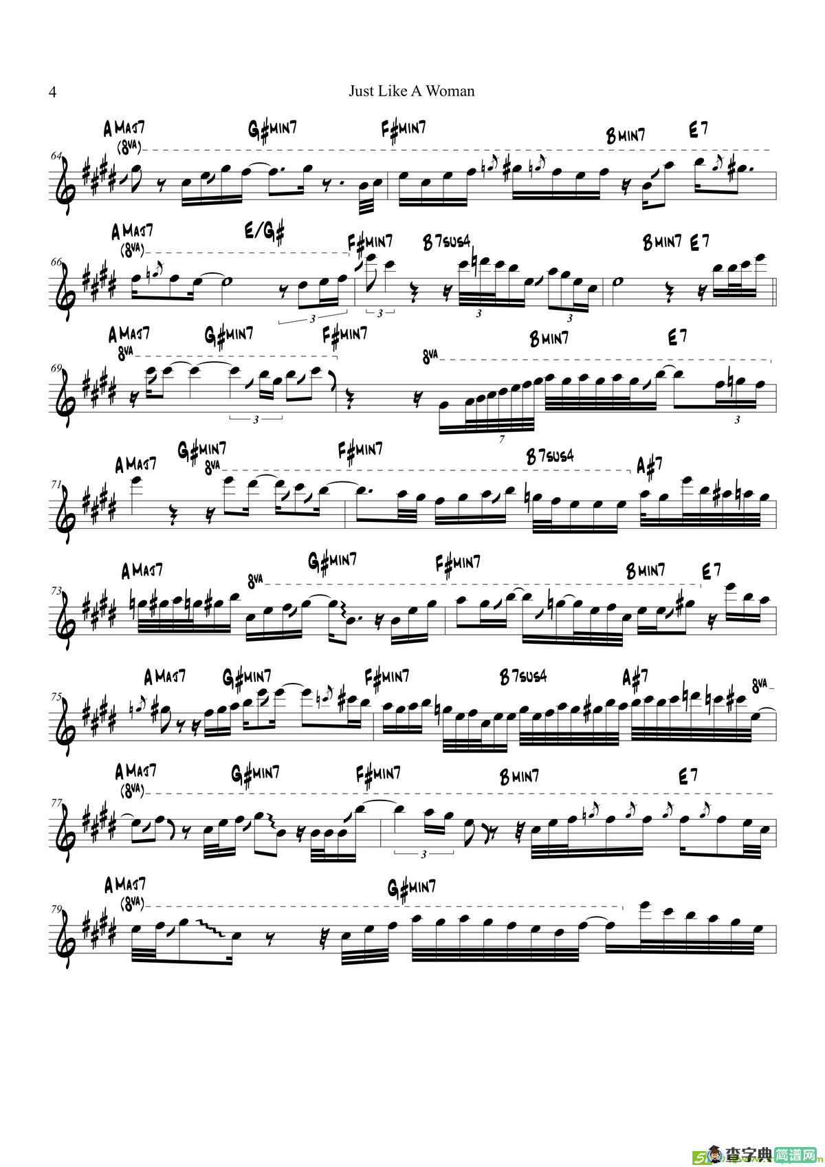JustLikeAWoman（次中音萨克斯）萨克斯谱