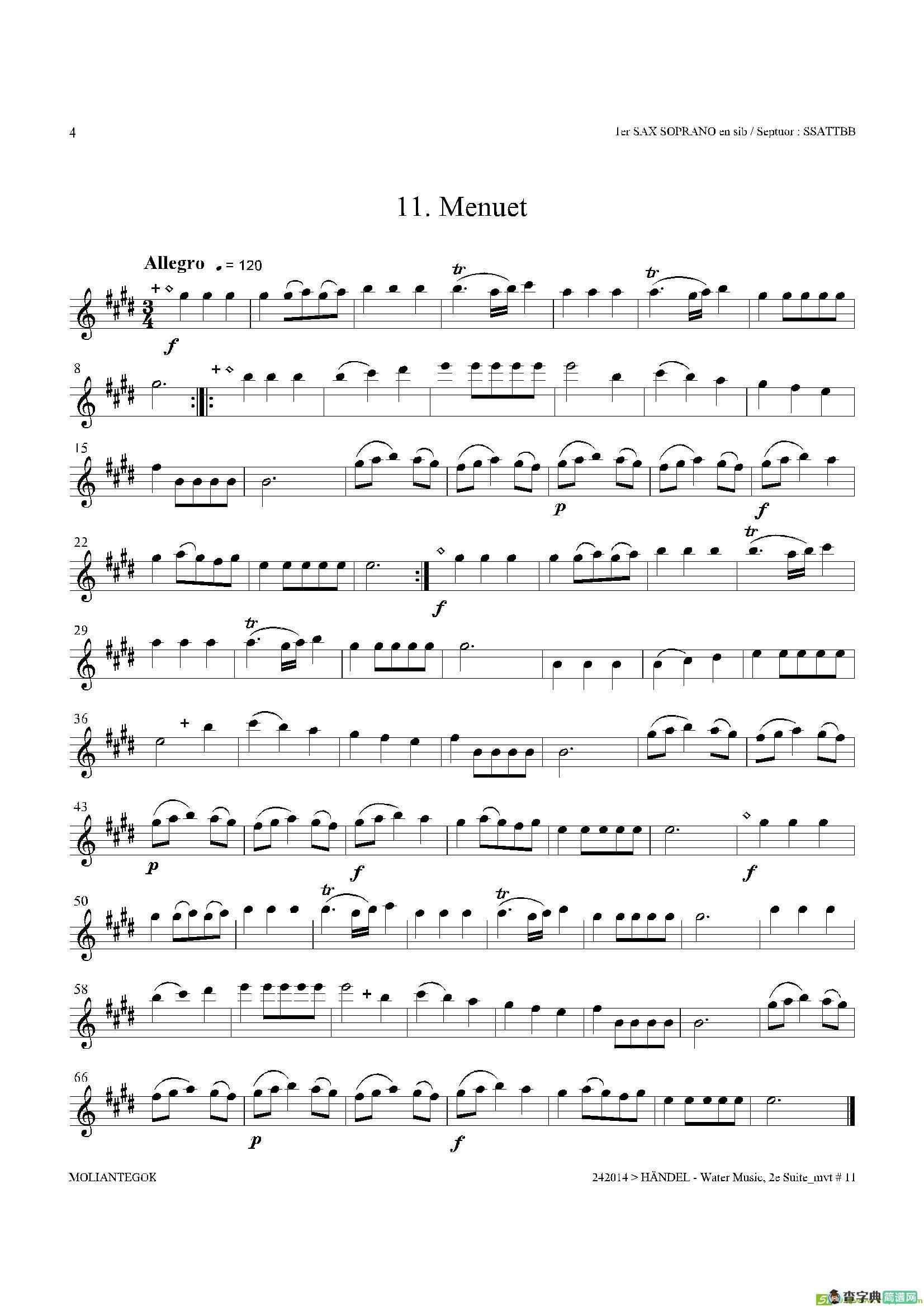 WaterMusic（HWV.349No.2）（第一高音萨克斯）萨克斯谱