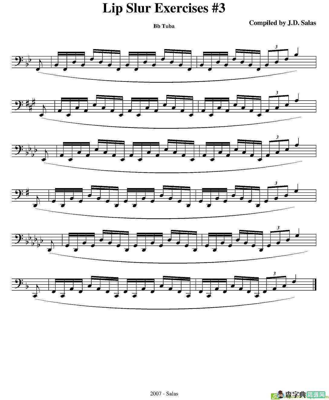 Lip Slur Exercise - Bb Tuba铜管谱