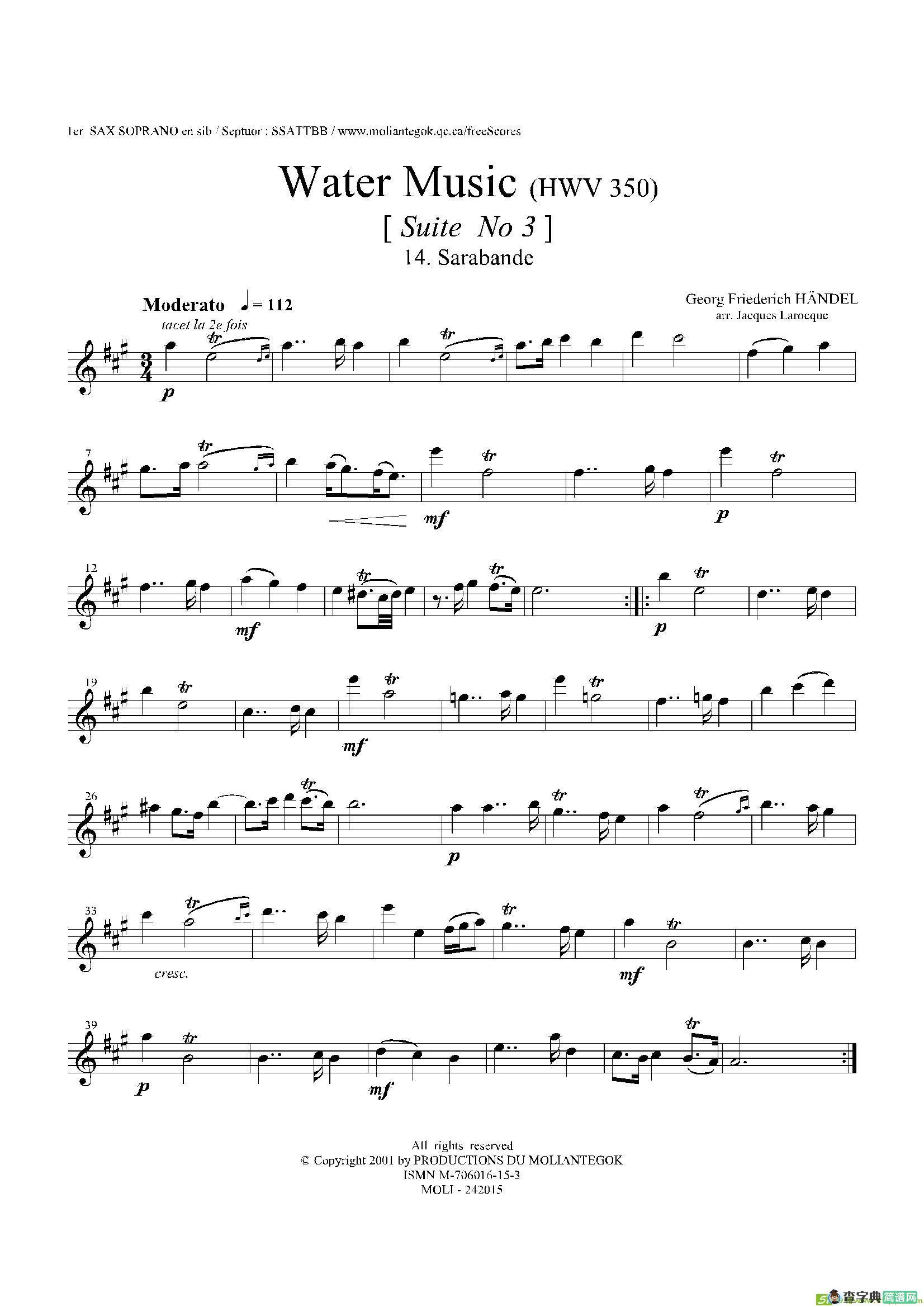 WaterMusic（HWV.350No.3）（第一高音萨克斯）萨克斯谱