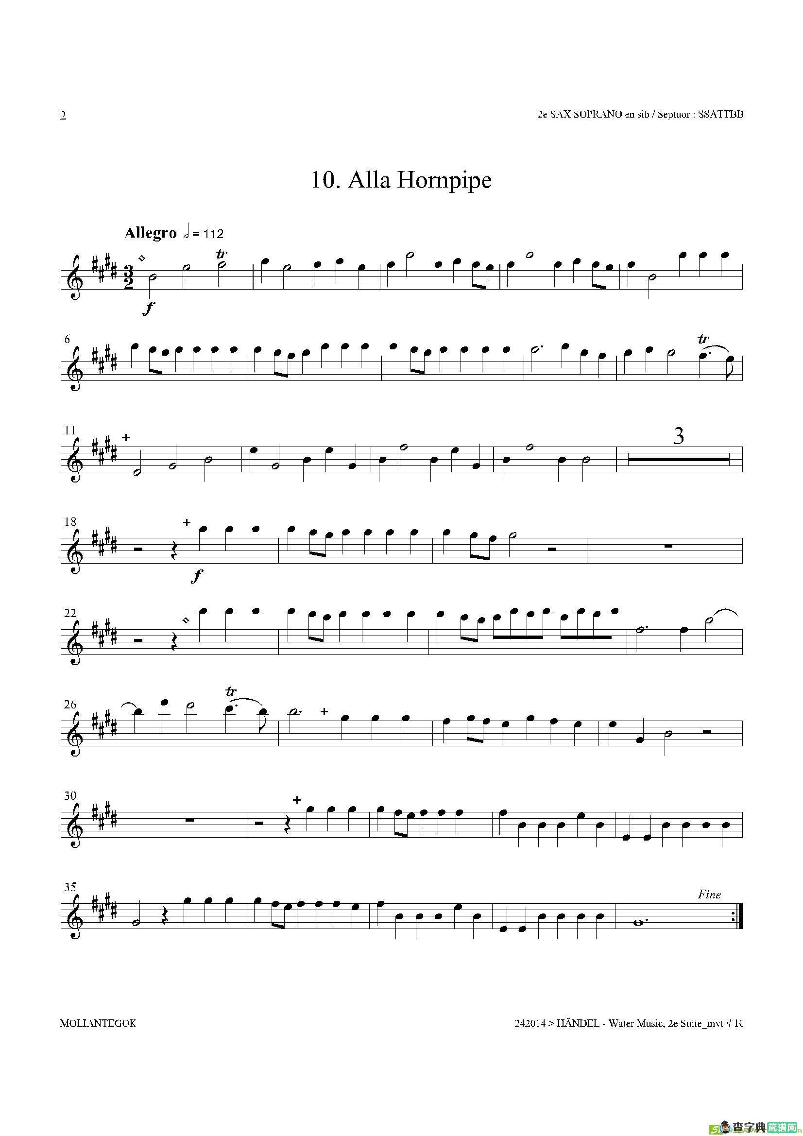 WaterMusic（HWV.349No.2）（第二高音萨克斯）萨克斯谱