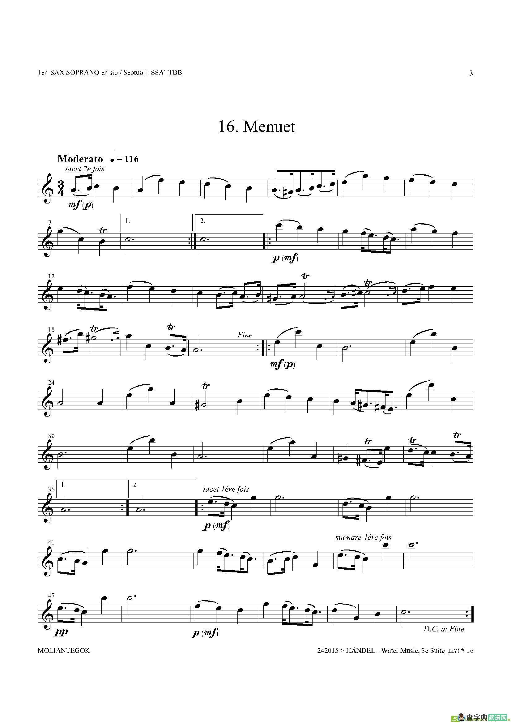 WaterMusic（HWV.350No.3）（第一高音萨克斯）萨克斯谱