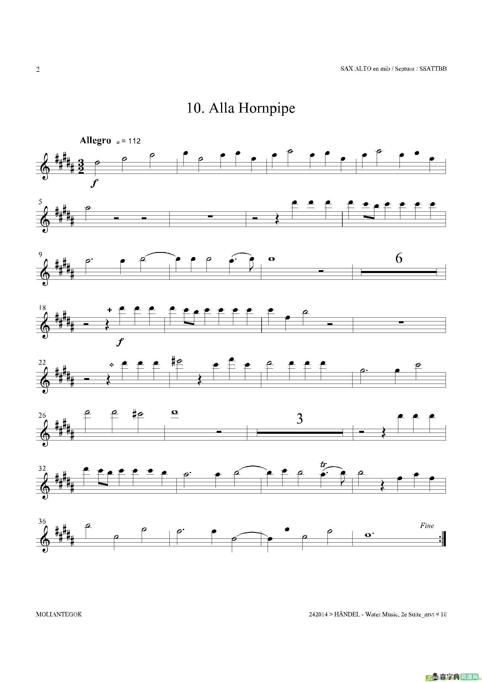 WaterMusic（HWV.349No.2）（中音萨克斯）萨克斯谱