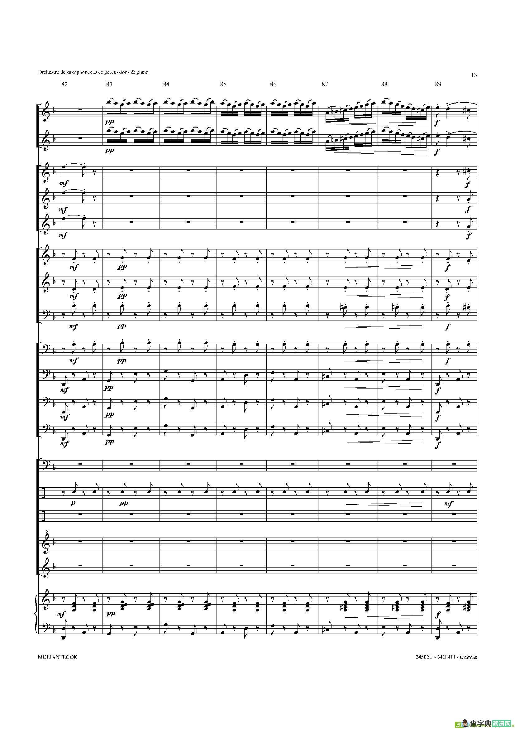 Czardas查尔达斯（15重奏总谱）萨克斯谱