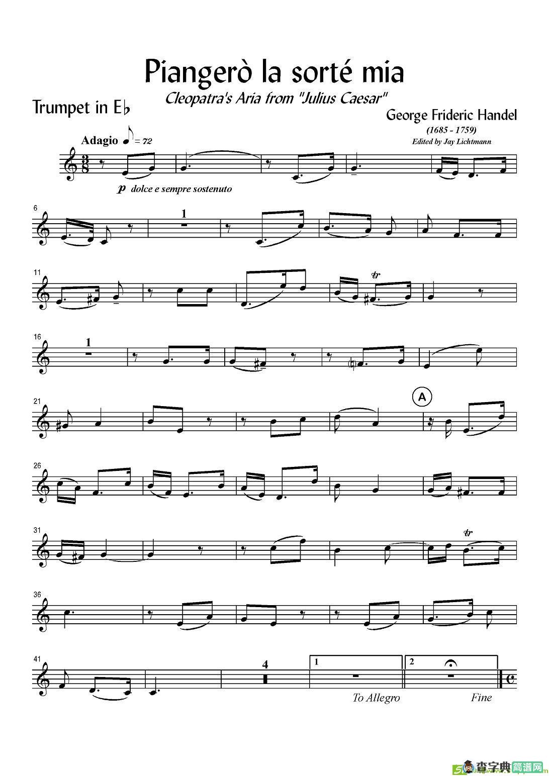 Piangero la sorte mia铜管谱(G.作曲)